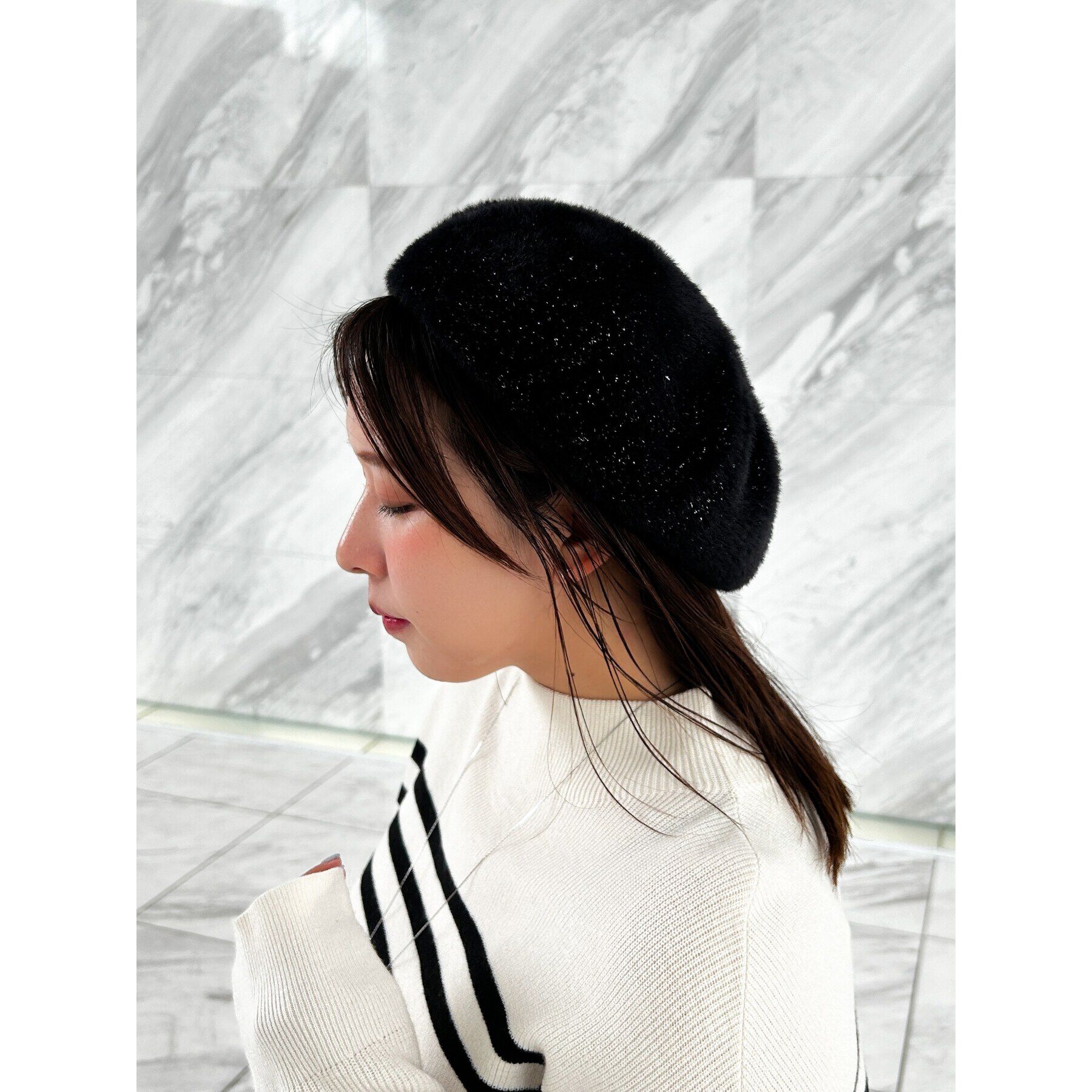 grove「ラメ混ふんわりシャギーベレー」|ハンチング・ベレー帽|