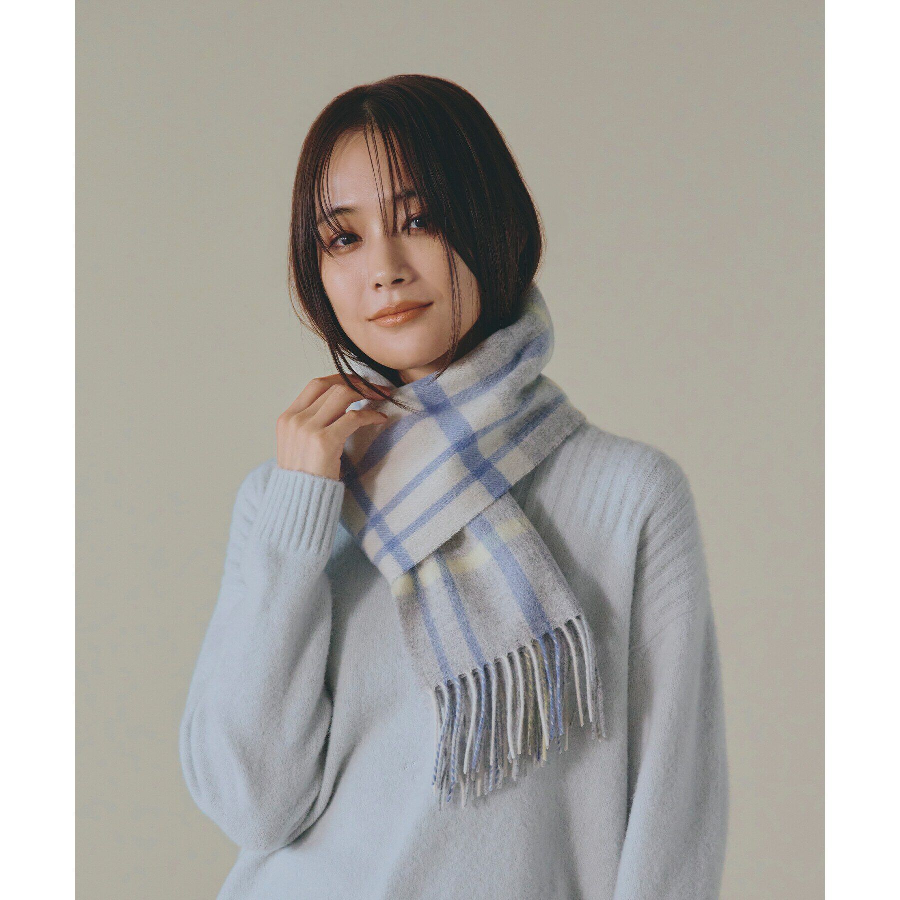 grove「ウールチェックマフラー【手洗い可】」|ストール|イエロー(231)