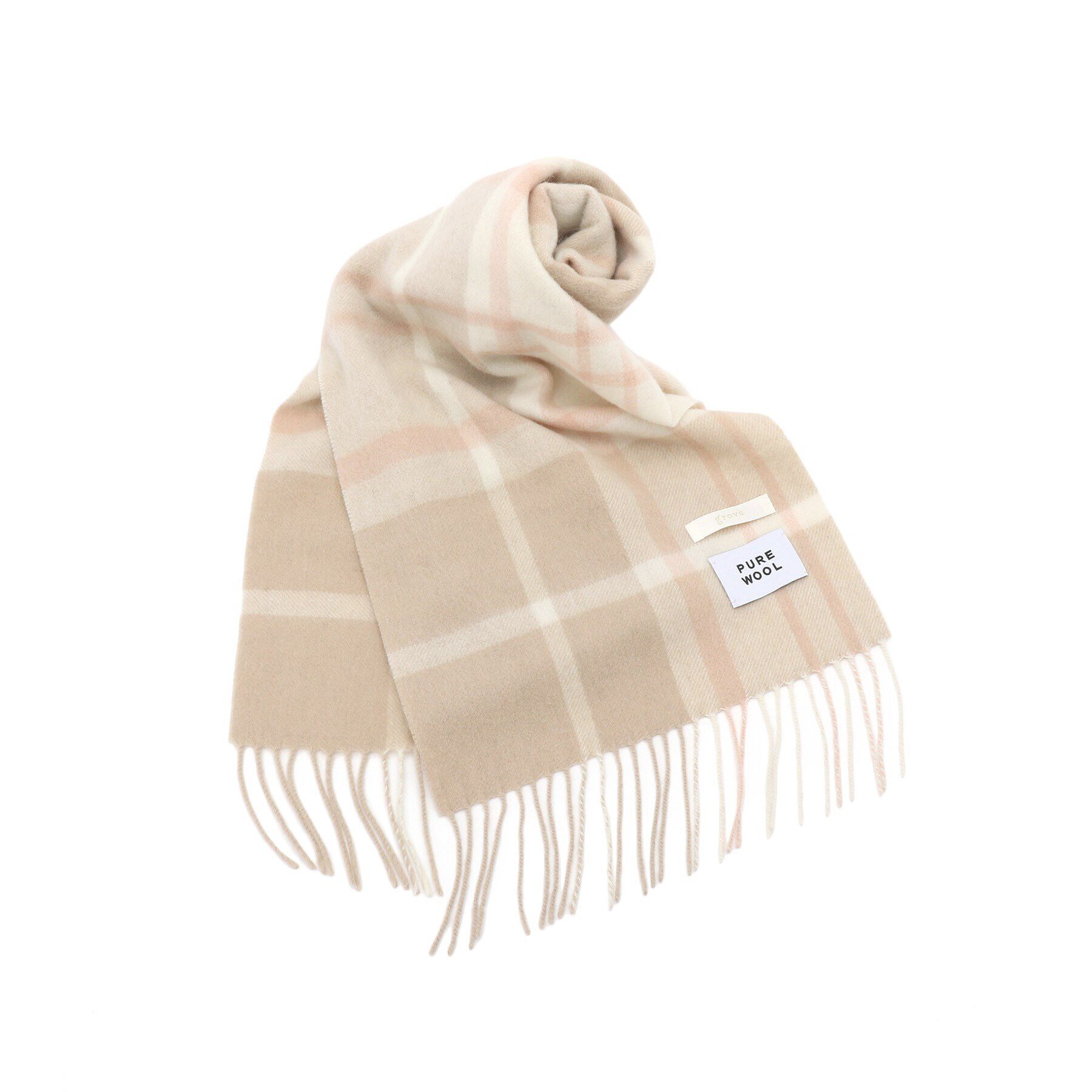 grove「ウールチェックマフラー【手洗い可】」|ストール|ライトピンク(270