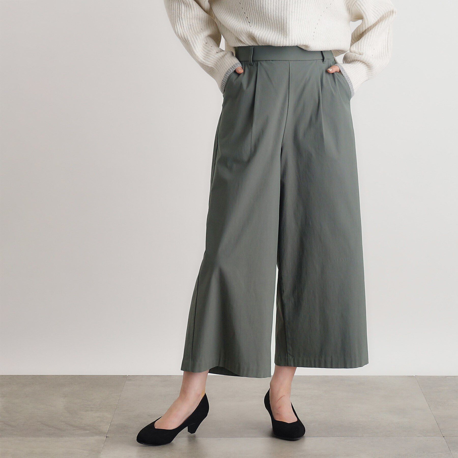 grove「【多機能】裏起毛ハイパーストレッチワイドパンツ」|その他|オリーブグリーン(0