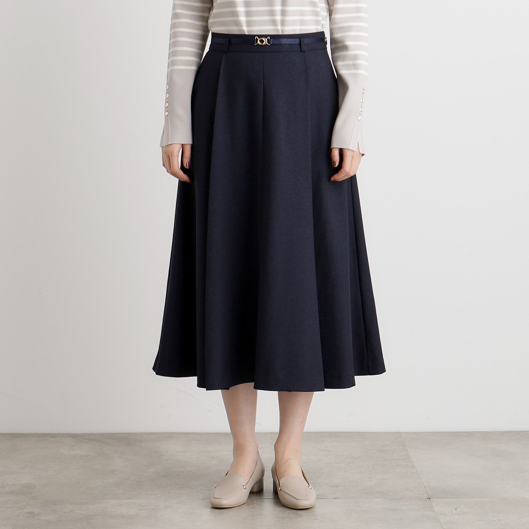 grove「ベルト付きラメツイルフレアスカート」|スカート|