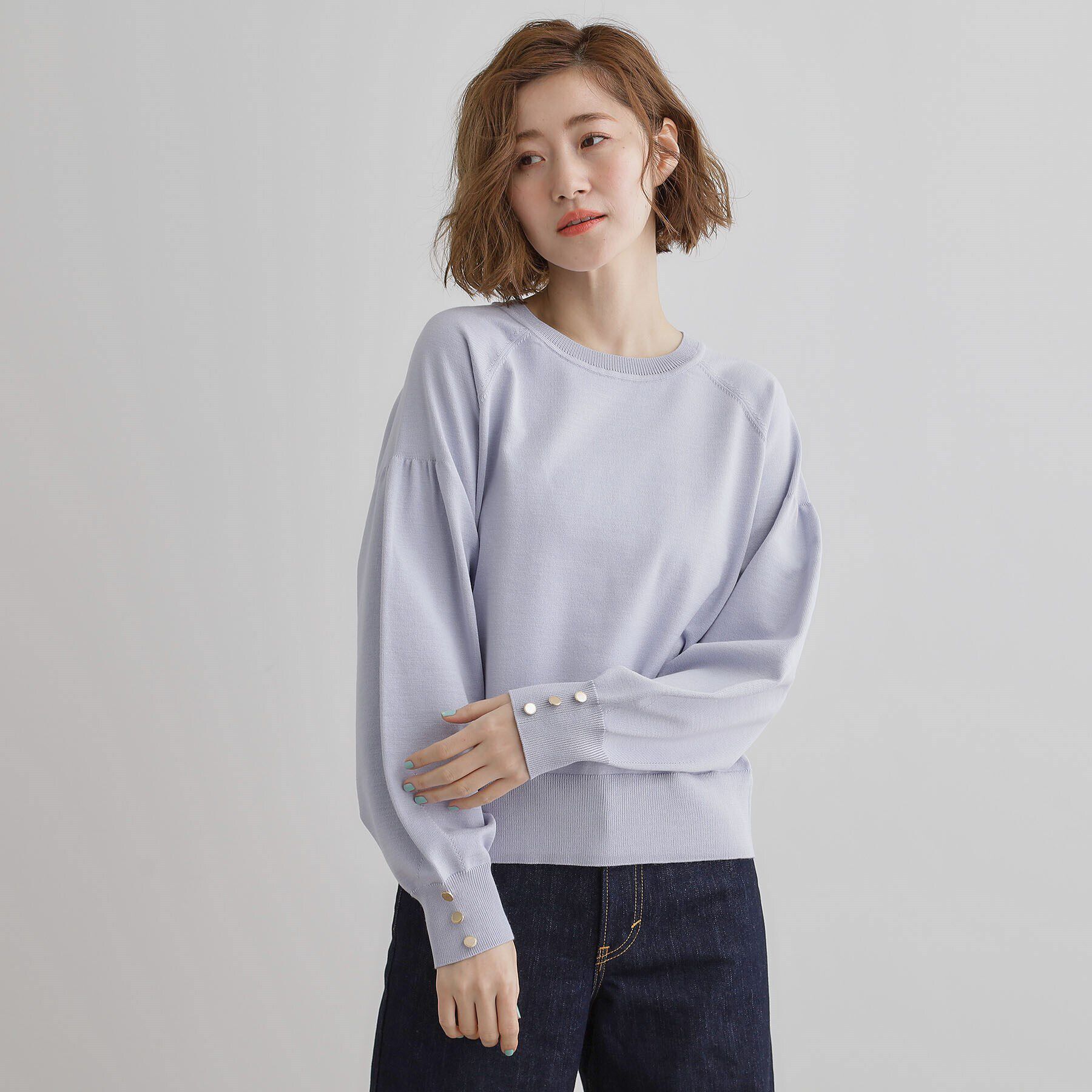 grove「袖口釦ボリュームスリーブクルーネックニット」|ニット・セーター|
