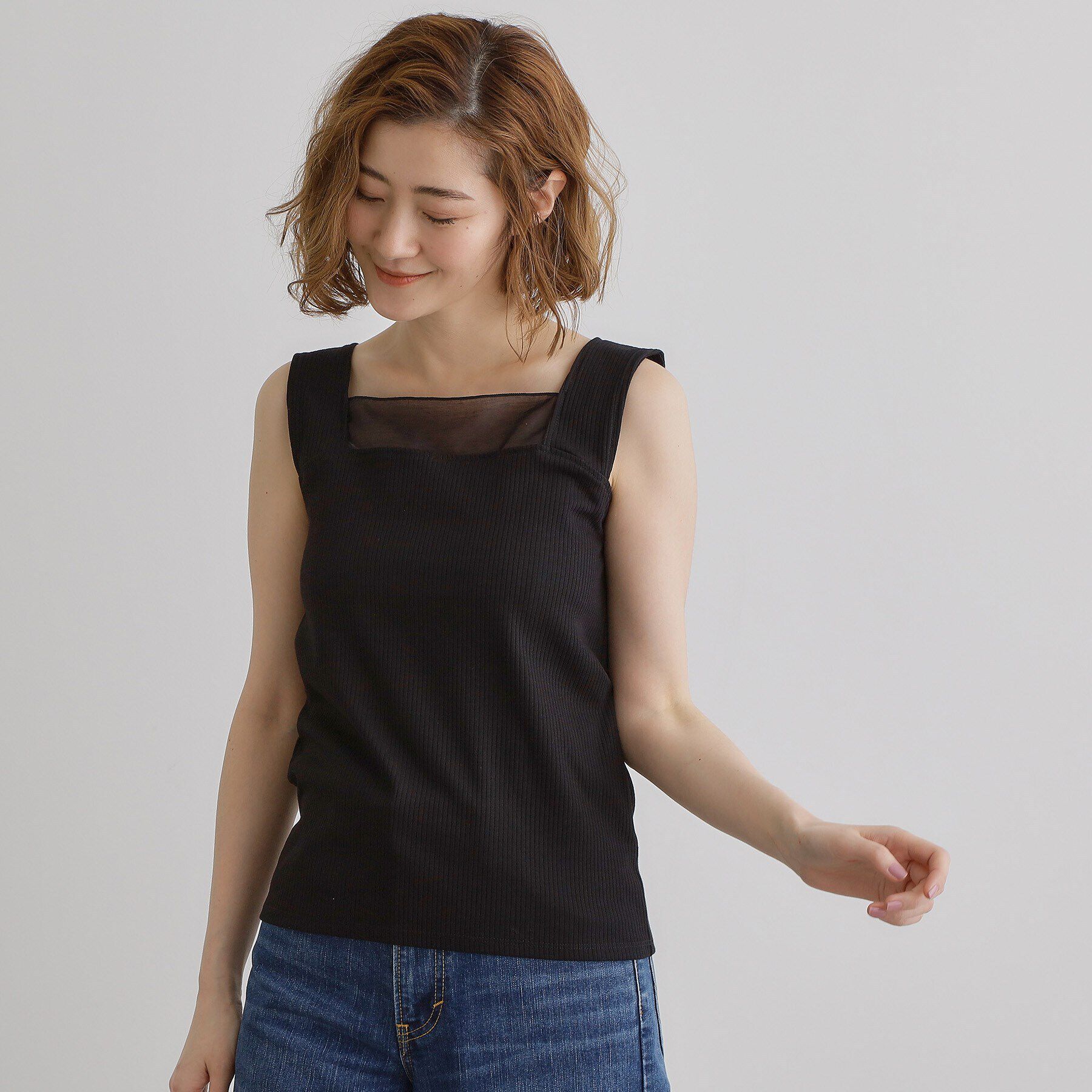 grove「シアードッキングタンクトップ」|キャミソール|ブラック(019)
