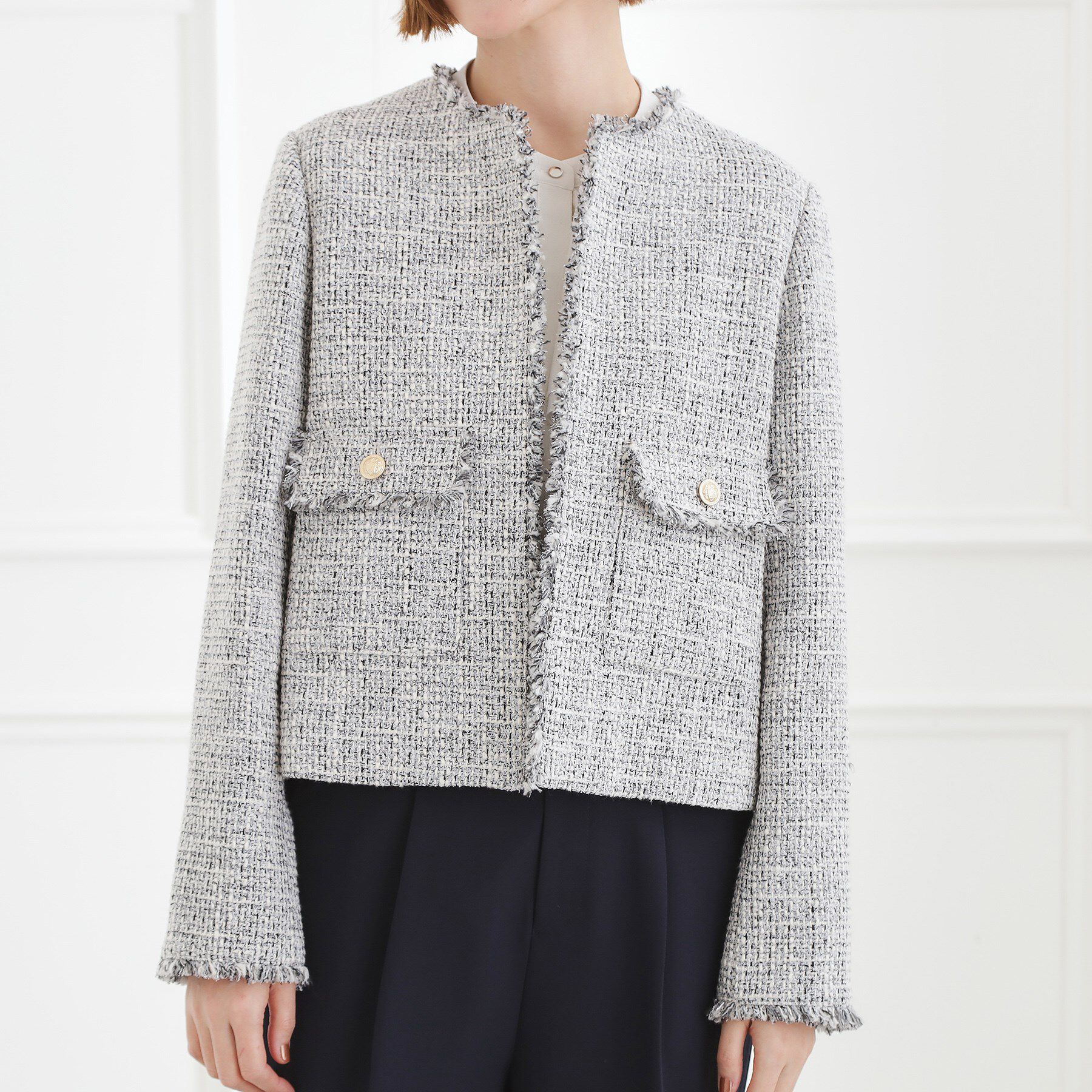 grove「ショートツイードジャケット」|ノーカラージャケット|