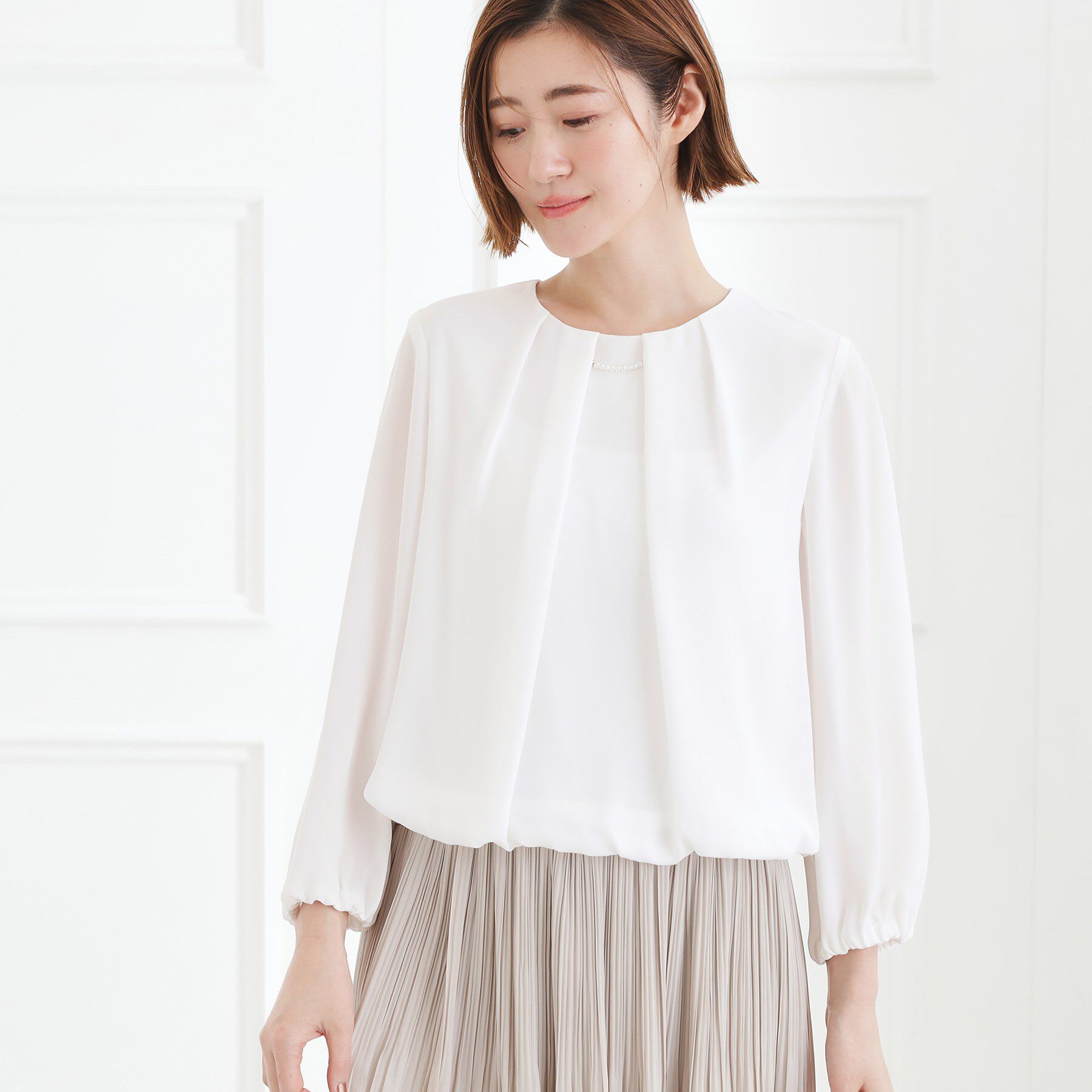 grove「【手洗いOK】パーツ付き裾バルーンブラウス」|シャツ・ブラウス|オフホワイト(003