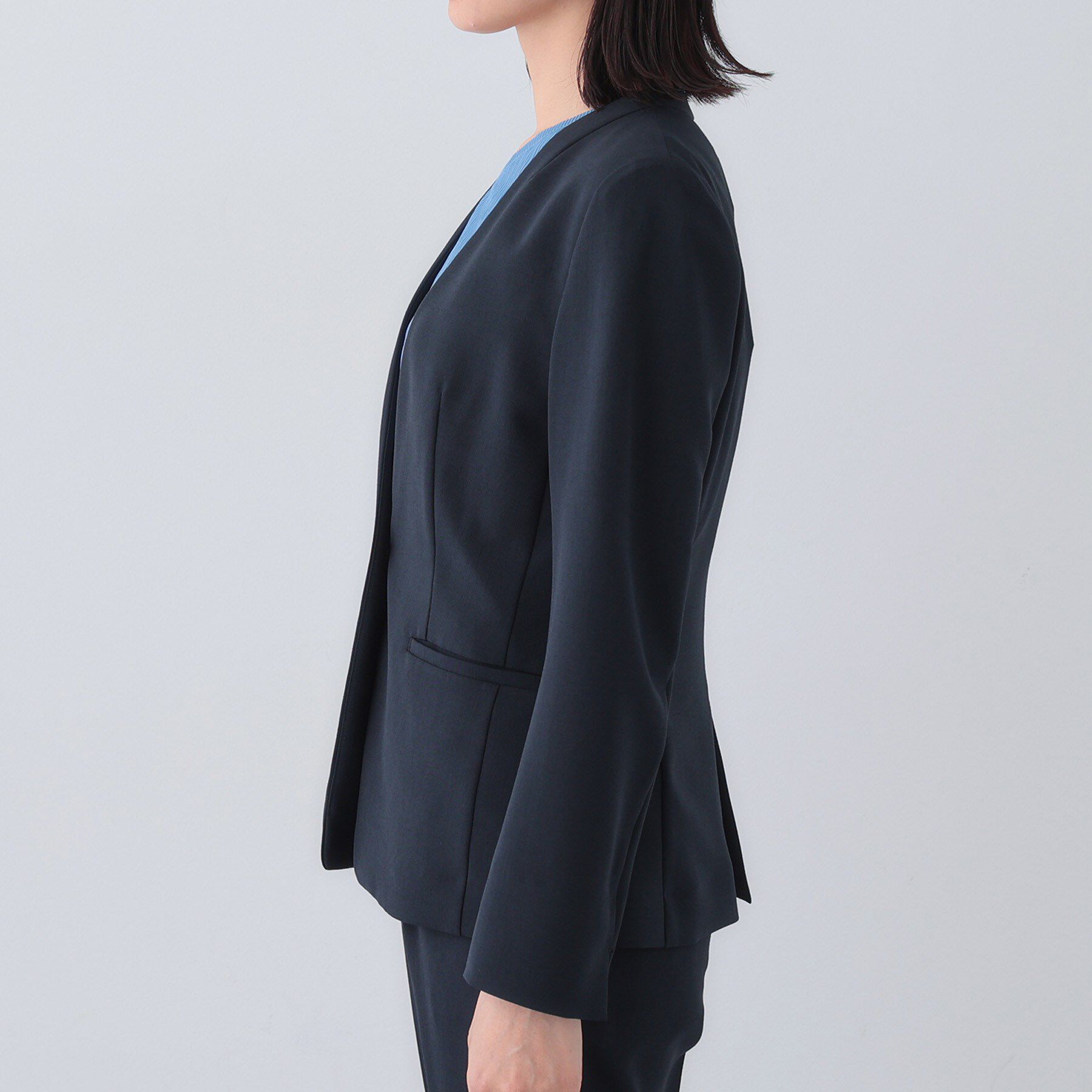 INDIVI「【定番スーツ／UVケア／洗える】ウール調ノーカラージャケット」|スーツ|