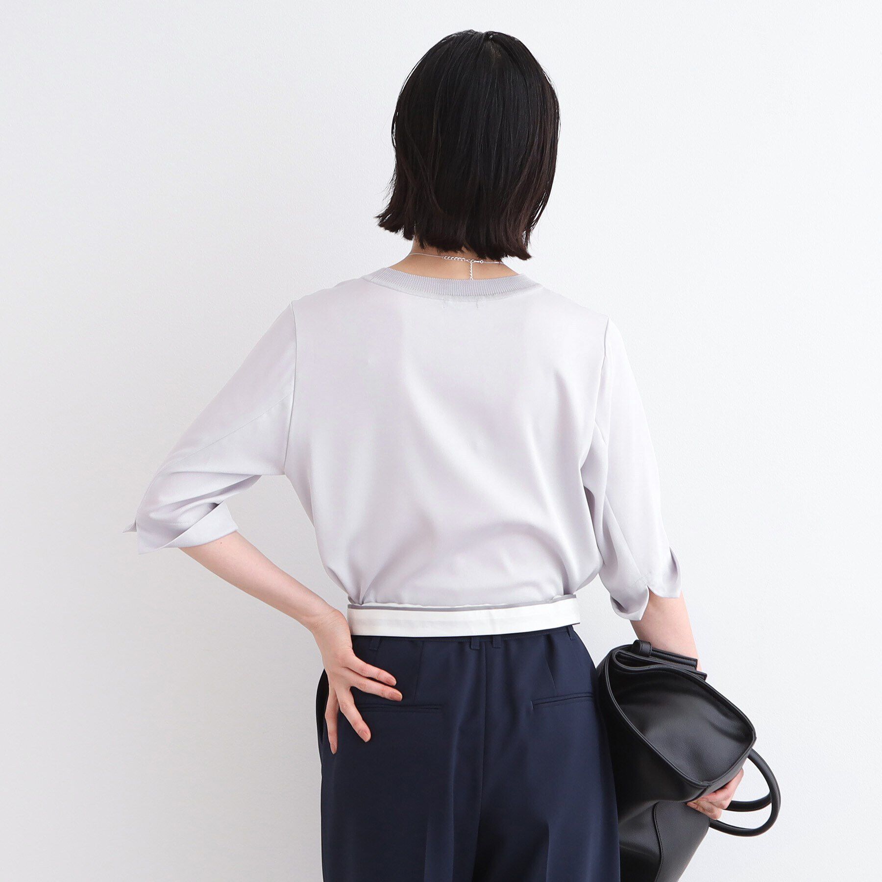 INDIVI「【洗える／5分袖】リブデザインドレープブラウス」|シャツ・ブラウス|