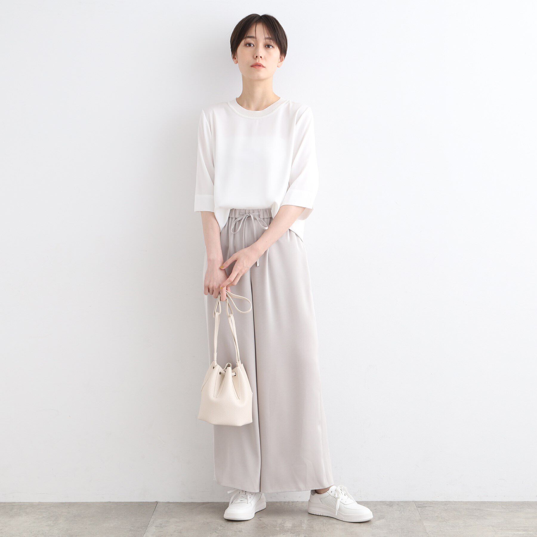 INDIVI「【洗える／5分袖】リブデザインドレープブラウス」|シャツ・ブラウス|