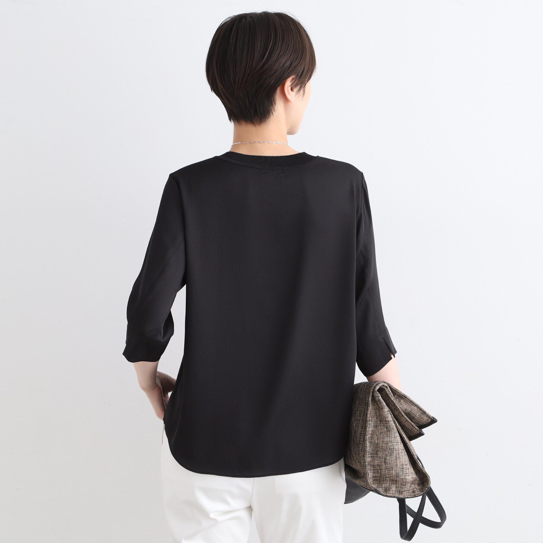 INDIVI「【洗える／5分袖】リブデザインドレープブラウス」|シャツ・ブラウス|