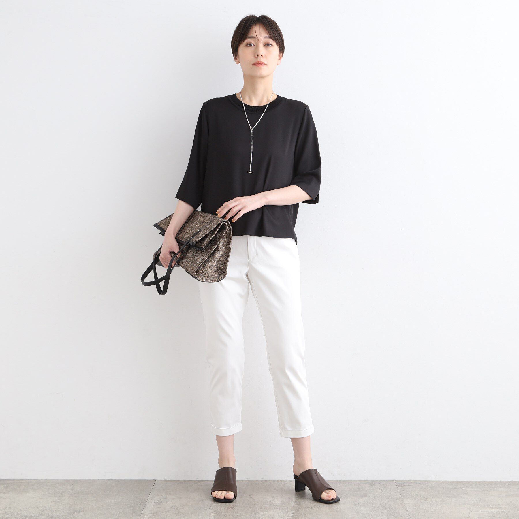 INDIVI「【洗える／5分袖】リブデザインドレープブラウス」|シャツ・ブラウス|