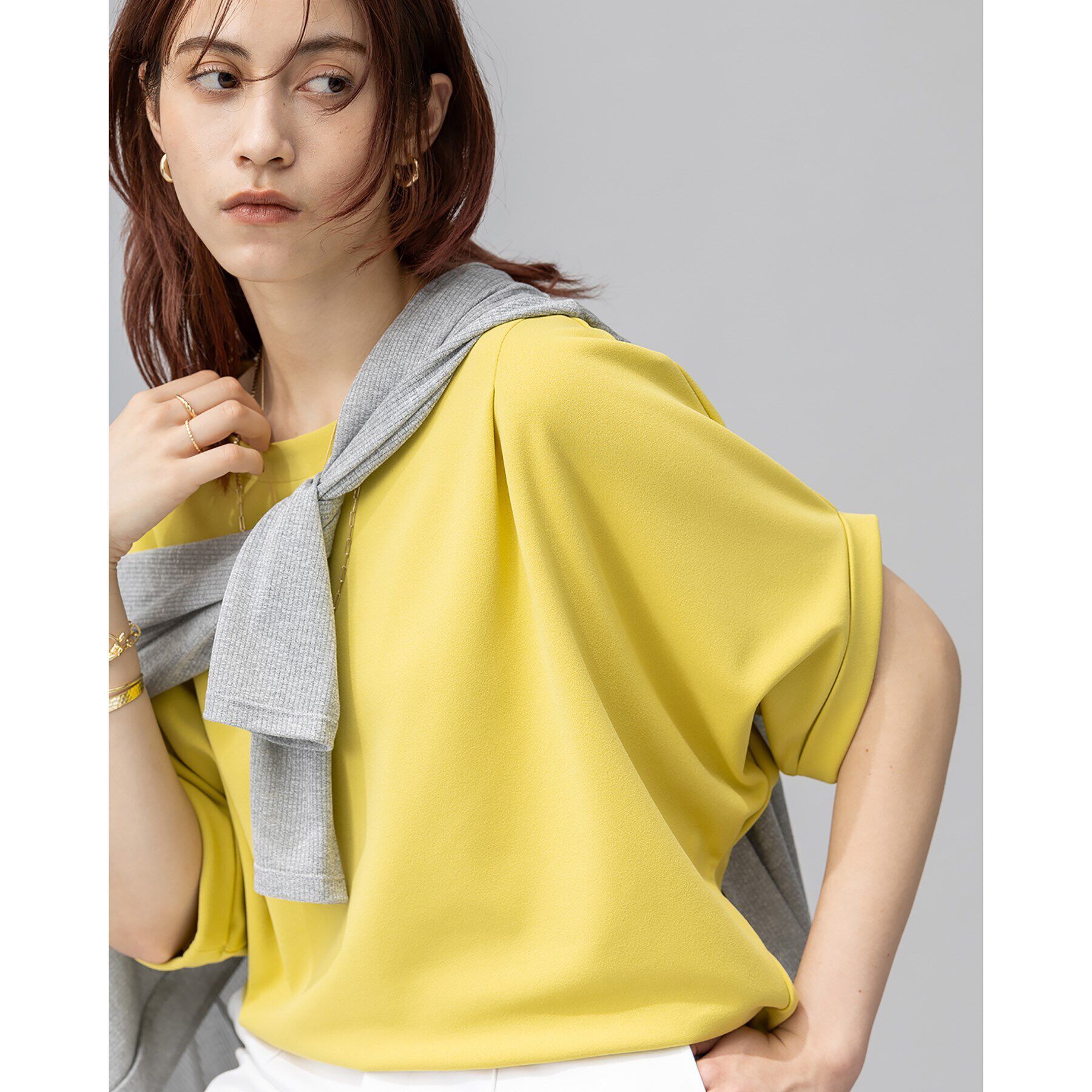 INDIVI「【洗える／UVケア】ドルマンスリーブフォルムトップス」|Tシャツ・カットソー|イエロー(032)