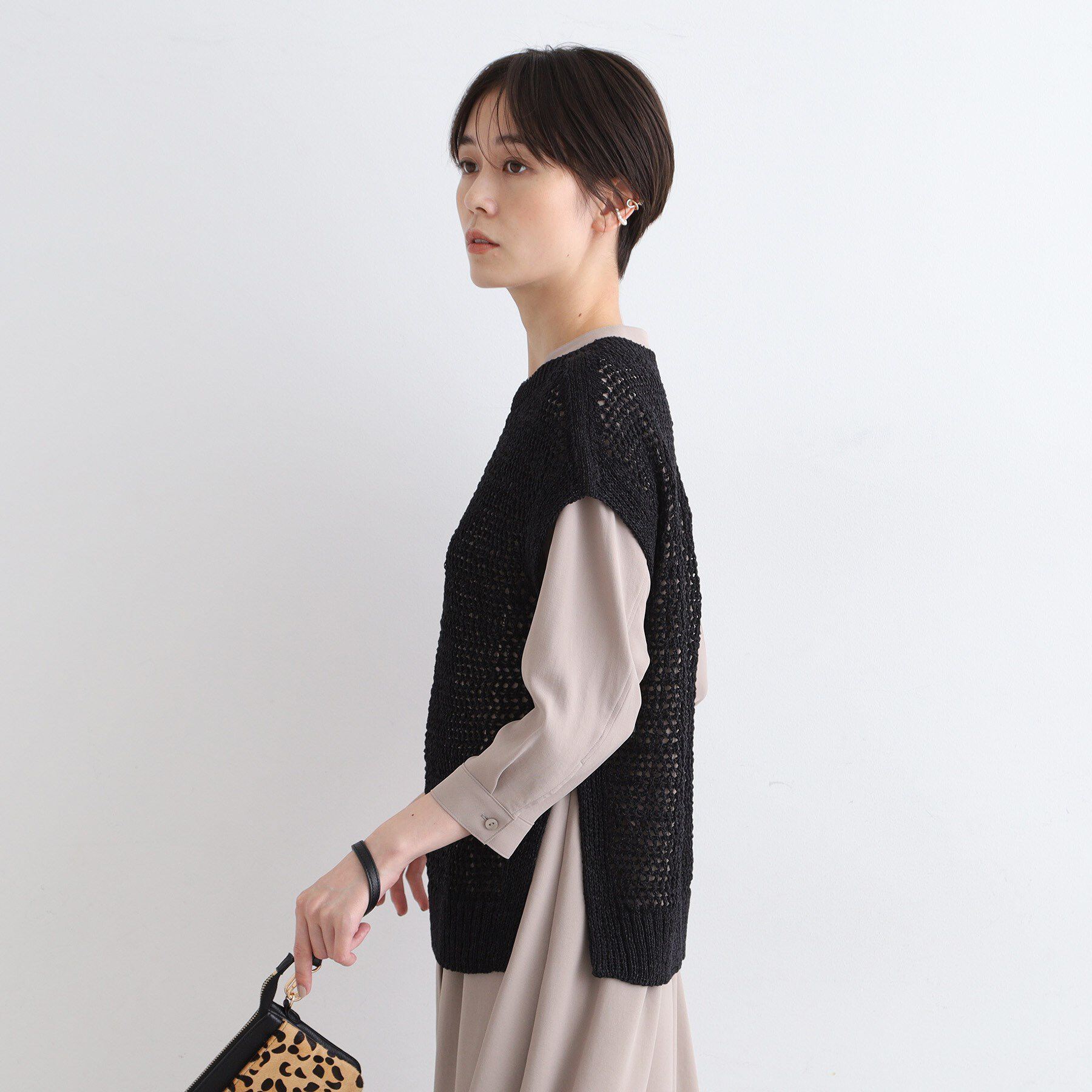 INDIVI「【洗える／ペーパーヤーン】透かし柄ニットベスト」|ニット・セーター|