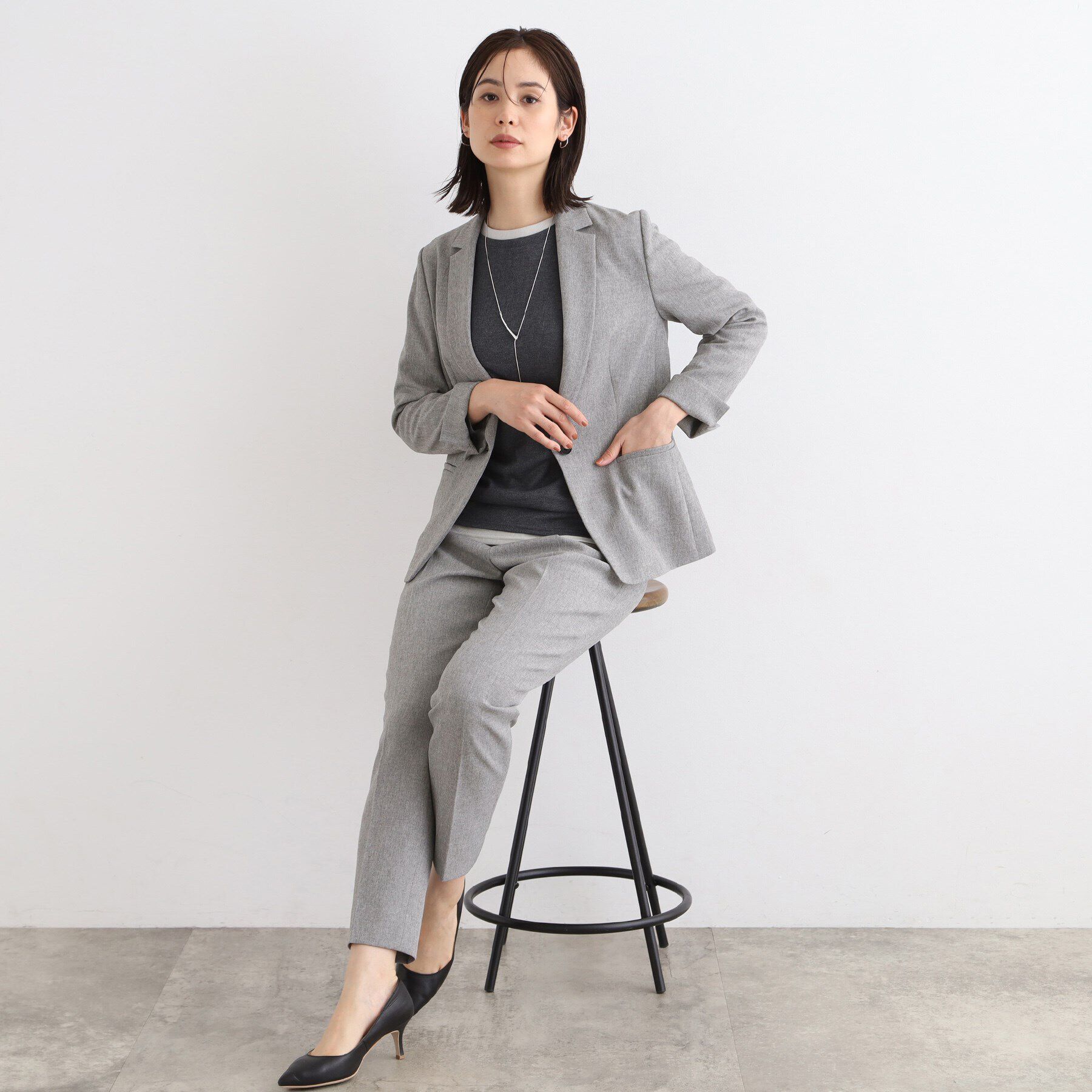 INDIVI「【定番スーツ／洗える／メランジ】ウールライクテーラードジャケット」|スーツ|