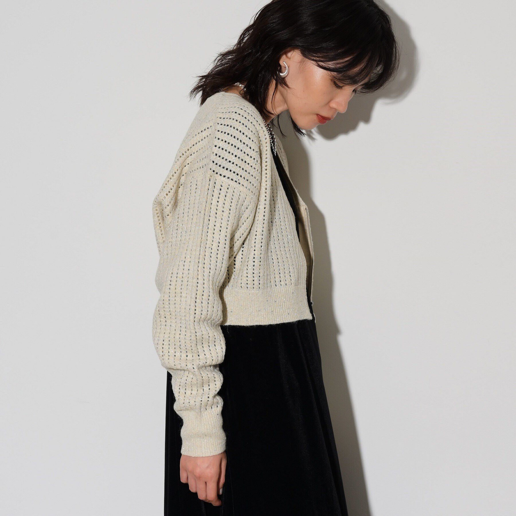 GALLEST「スパンコールジップカーディガン」|カーディガン|