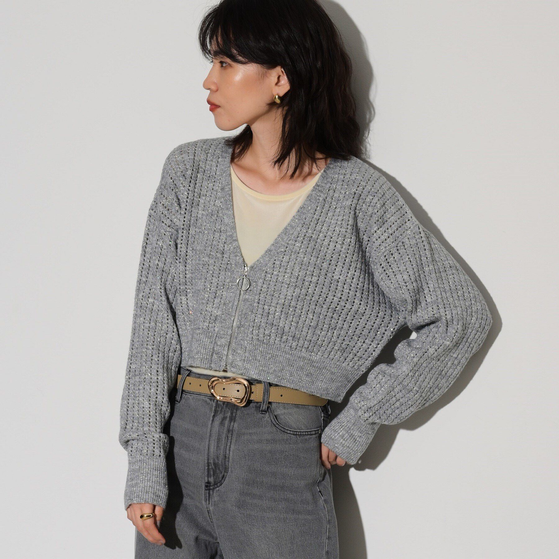 GALLEST「スパンコールジップカーディガン」|カーディガン|