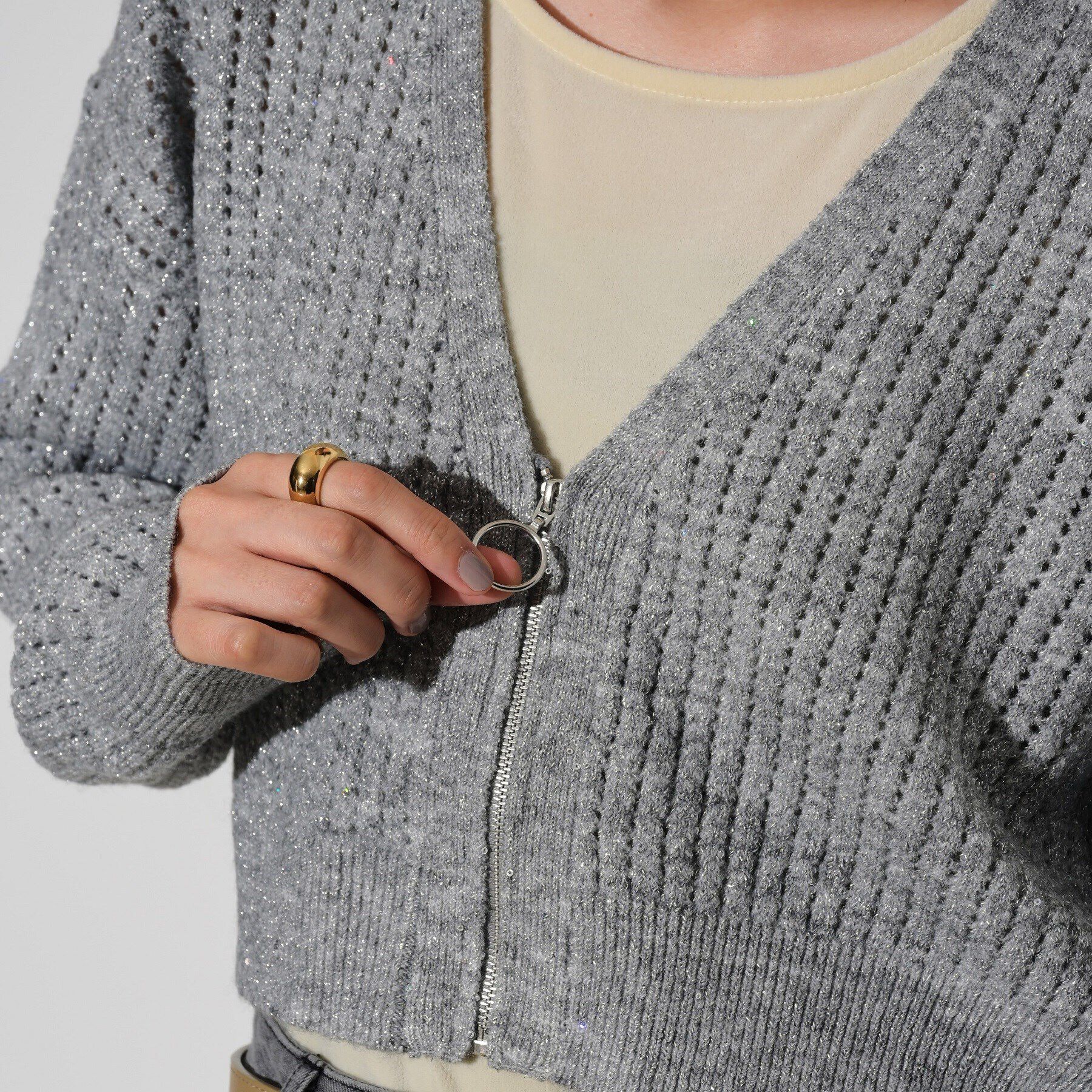 GALLEST「スパンコールジップカーディガン」|カーディガン|