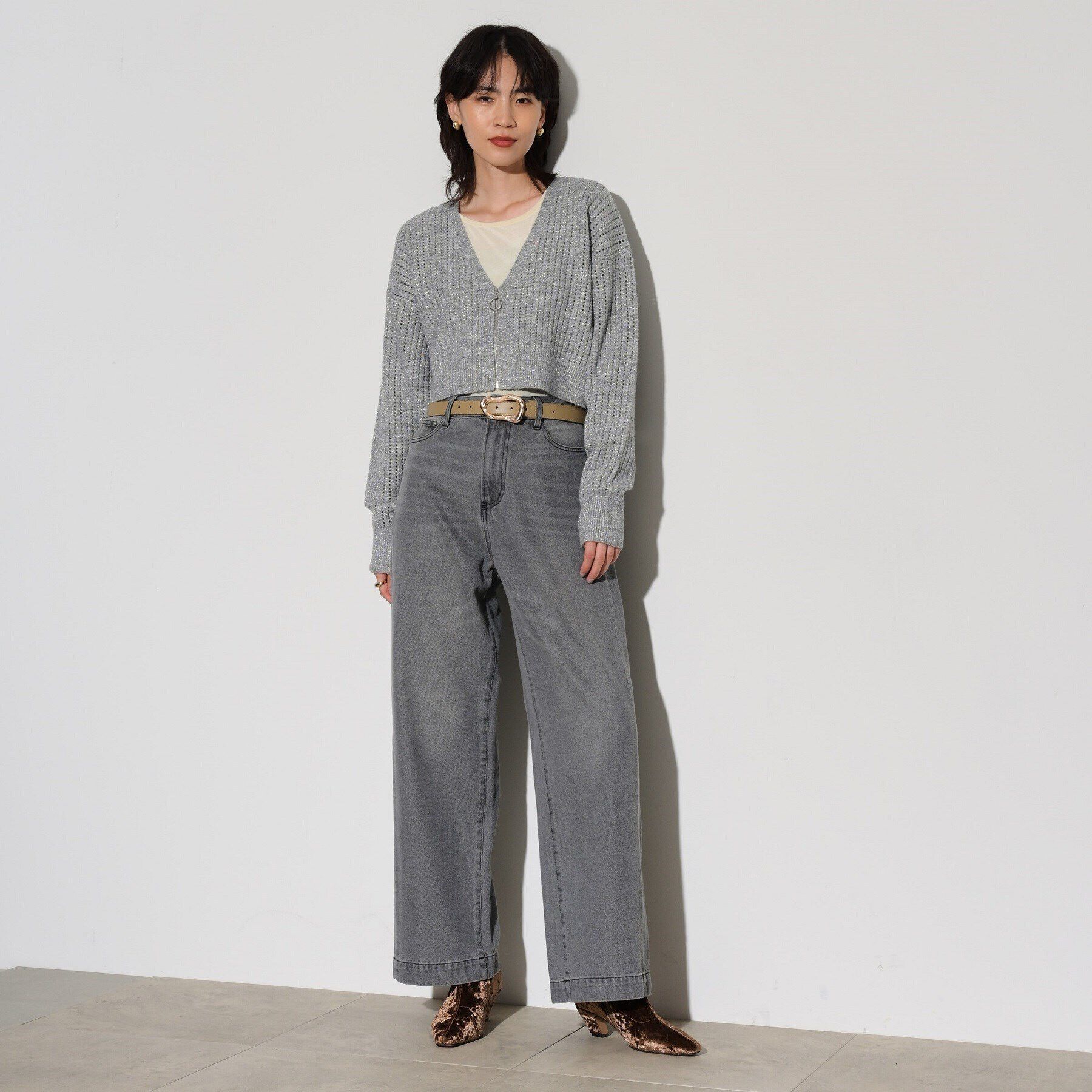 GALLEST「スパンコールジップカーディガン」|カーディガン|