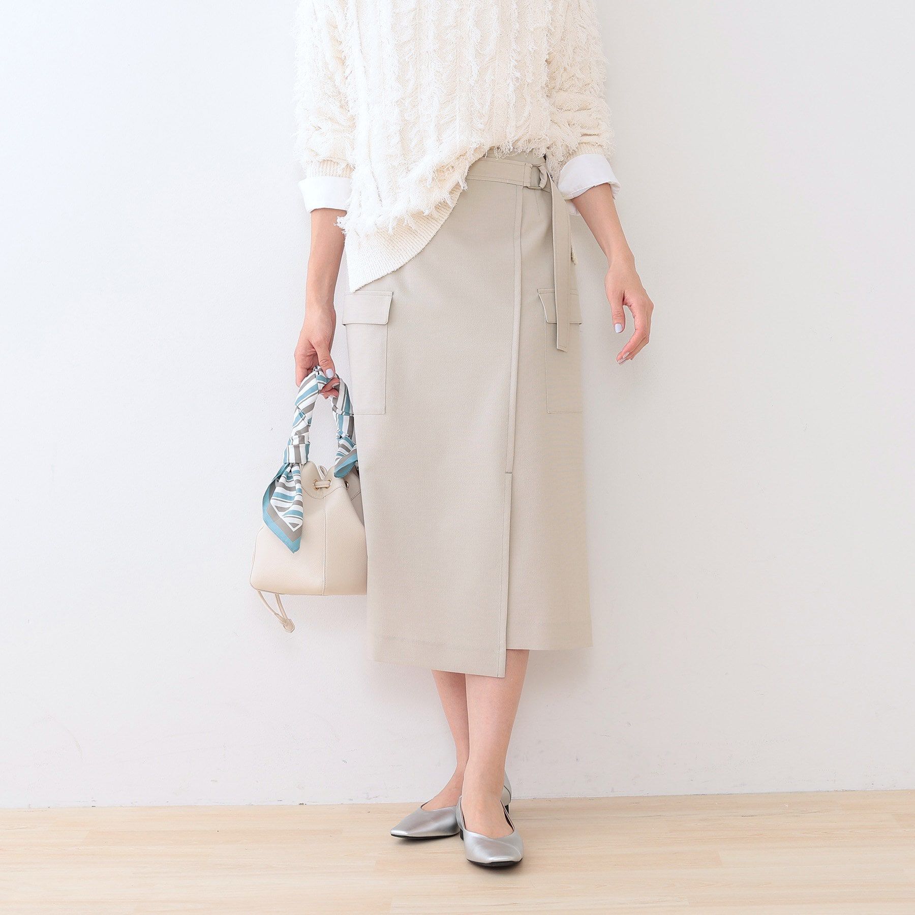 INDIVI「【洗える／アシメ／SETUP可能】カーゴデザインスカート」|スカート|ライトベージュ(05