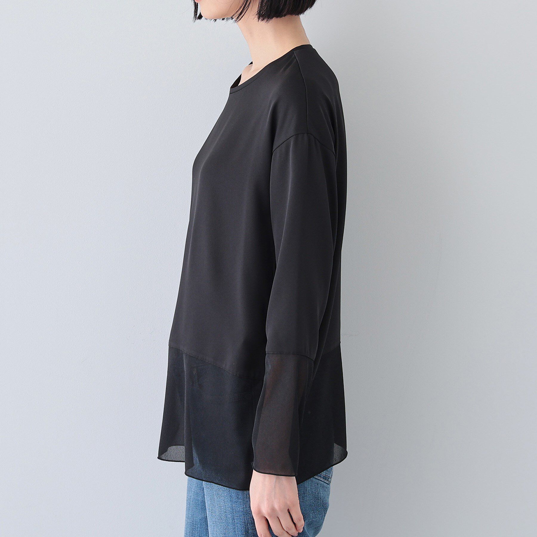 INDIVI「【洗える】袖＆裾 シアーデザイントップス」|Tシャツ・カットソー|