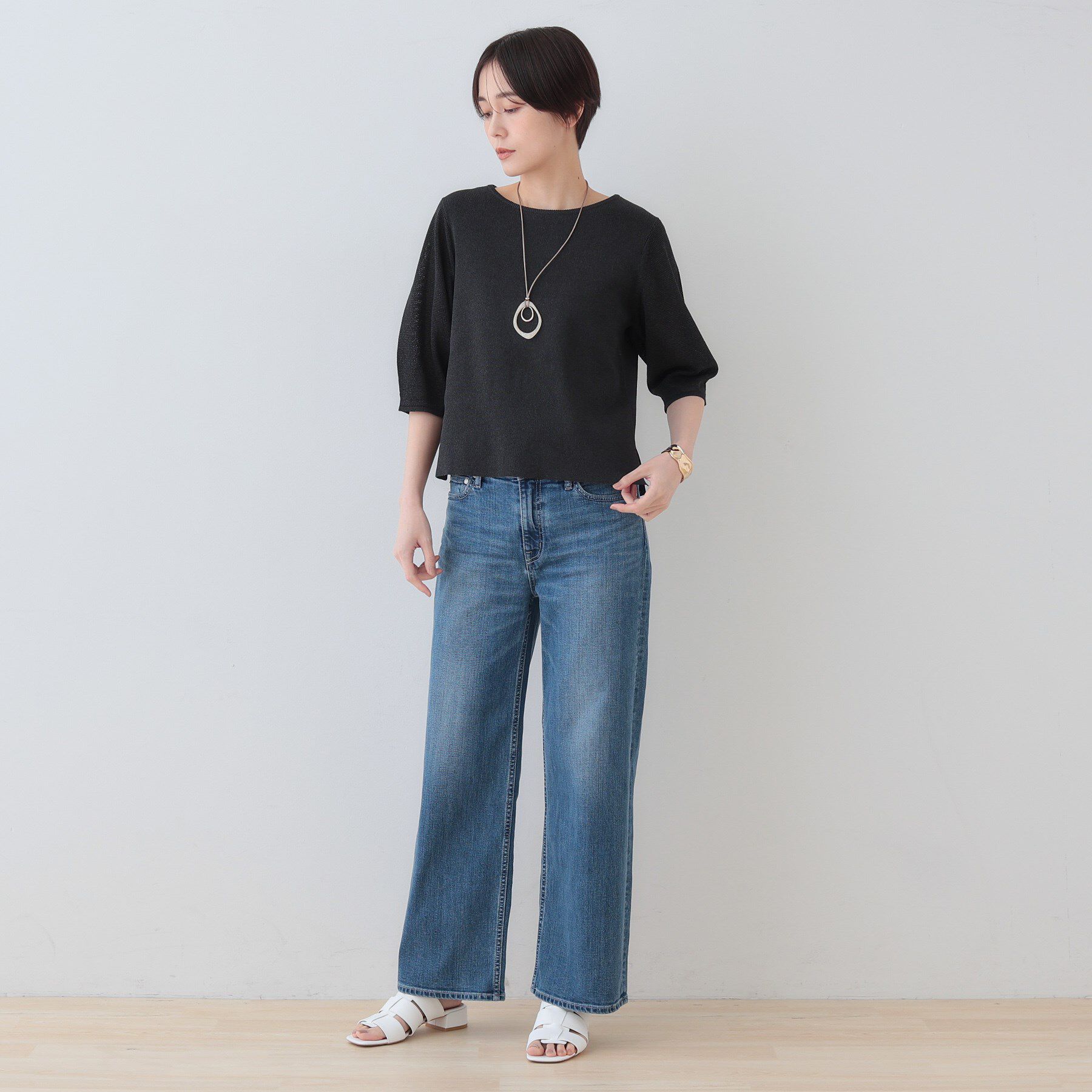 INDIVI「【洗える／和紙混素材／SETUP可能】バルーンスリーブニット」|ニット・セーター|