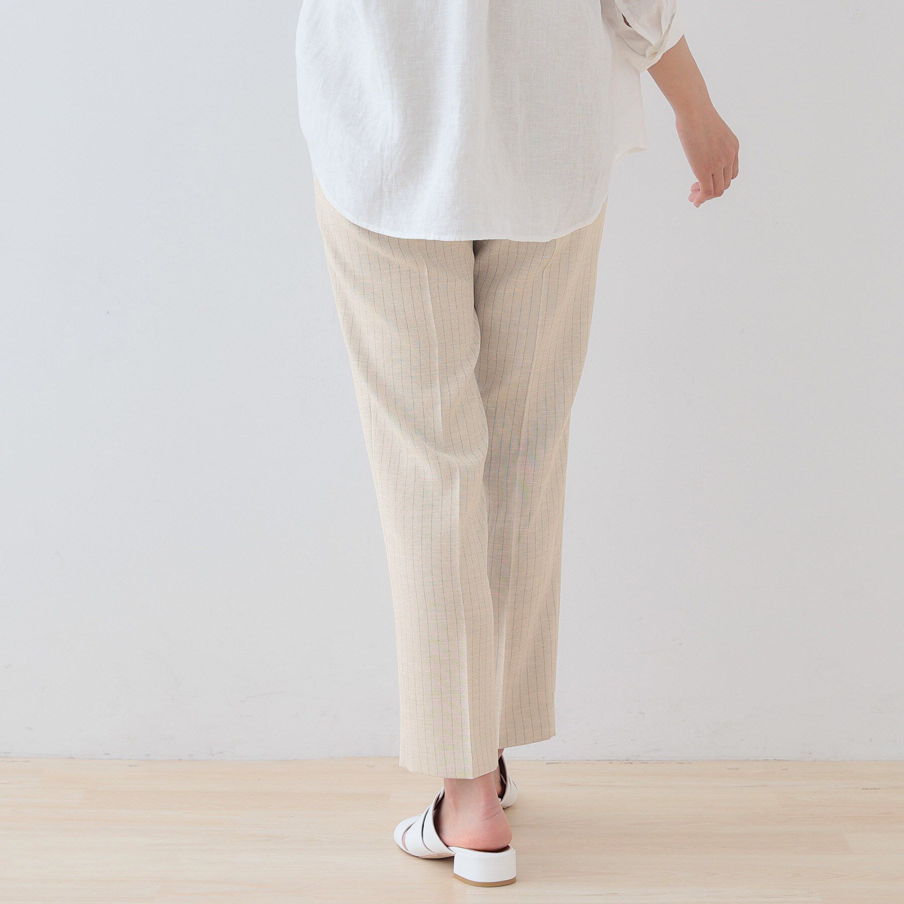 INDIVI「【こなれSETUP／ストライプ柄】リネンライクテーパードパンツ」|その他|