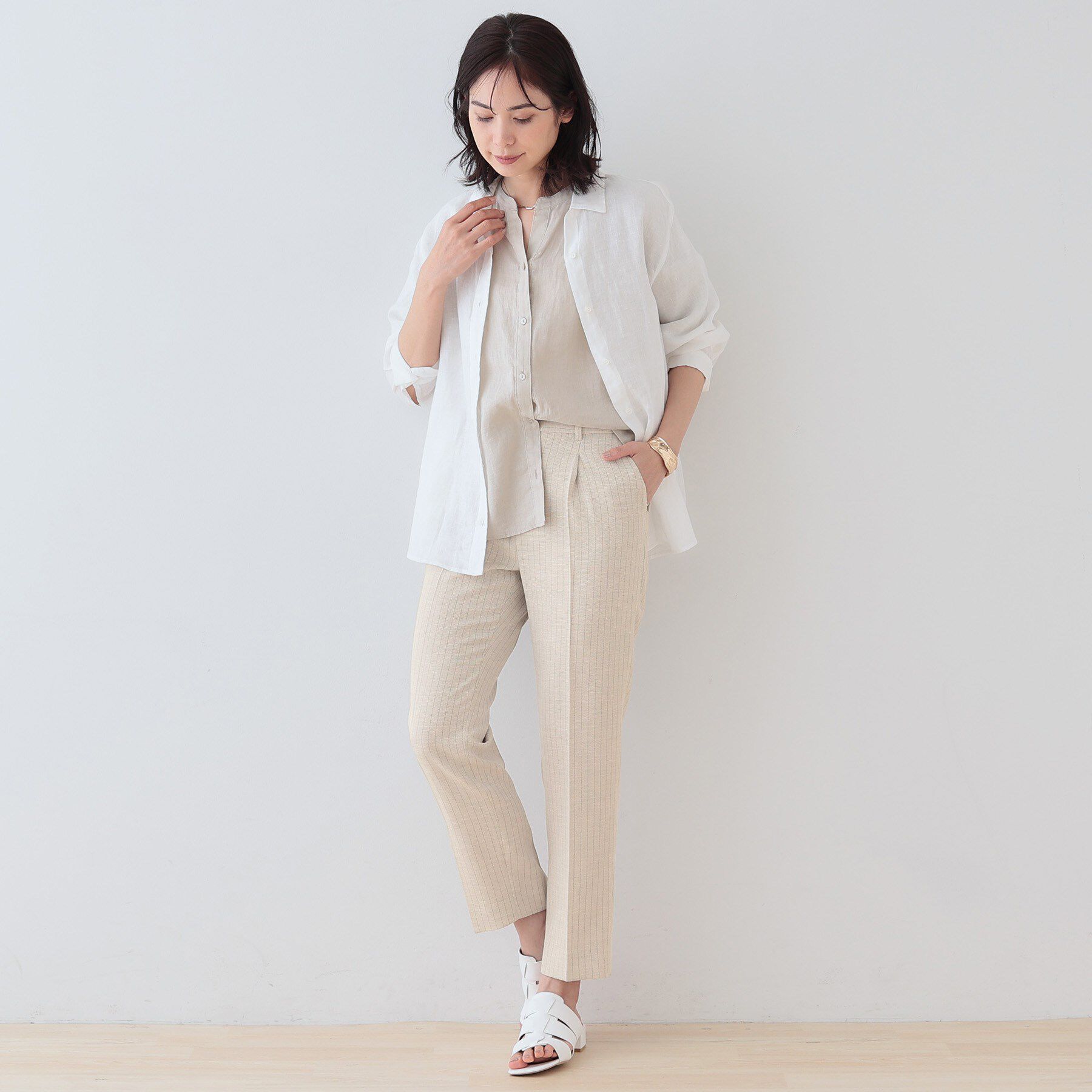 INDIVI「【こなれSETUP／ストライプ柄】リネンライクテーパードパンツ」|その他|