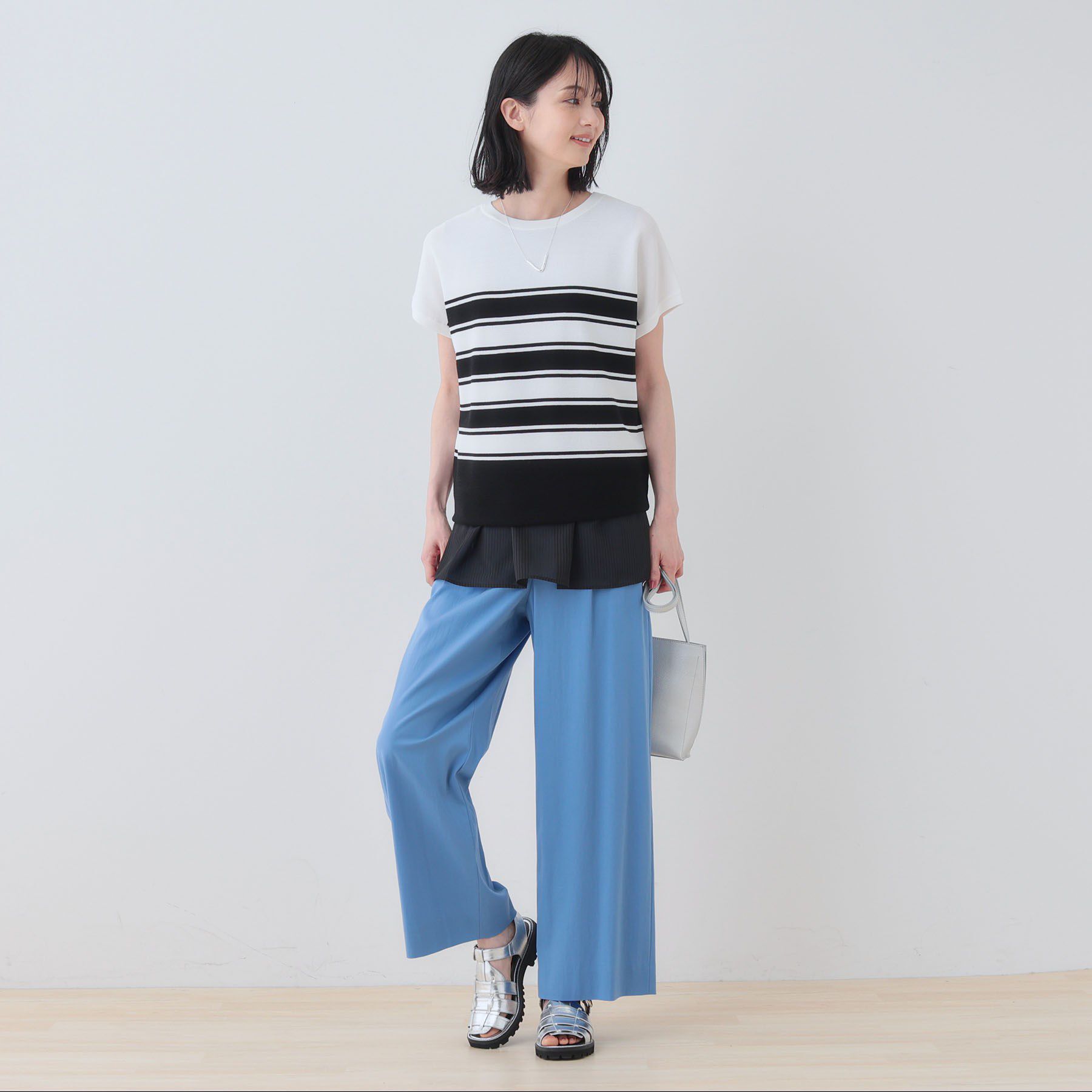 INDIVI「新色登場！【洗える／清涼感】レーヨンストレッチ フレンチスリーブニット」|ニット・セーター|