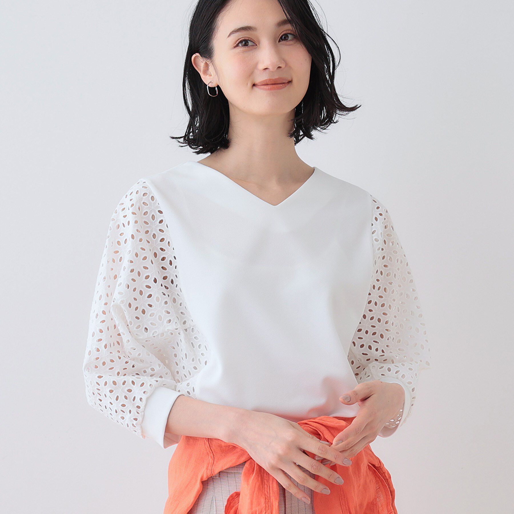 INDIVI「【洗える／体型カバー】レースコンビトップス」|Tシャツ・カットソー|ホワイト(001)