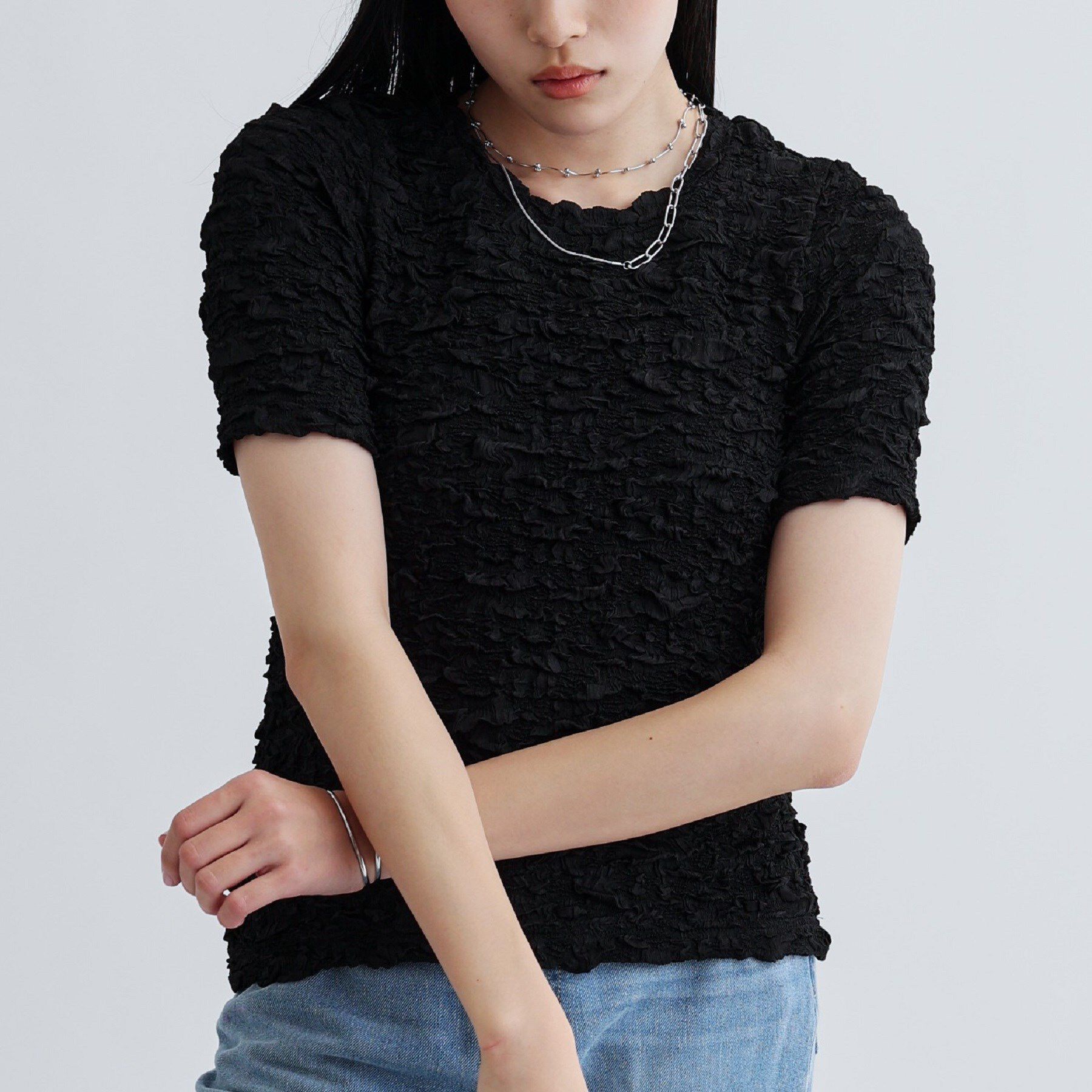 GALLEST「ふくれジャカードトップス」|Tシャツ・カットソー|ブラック(019)