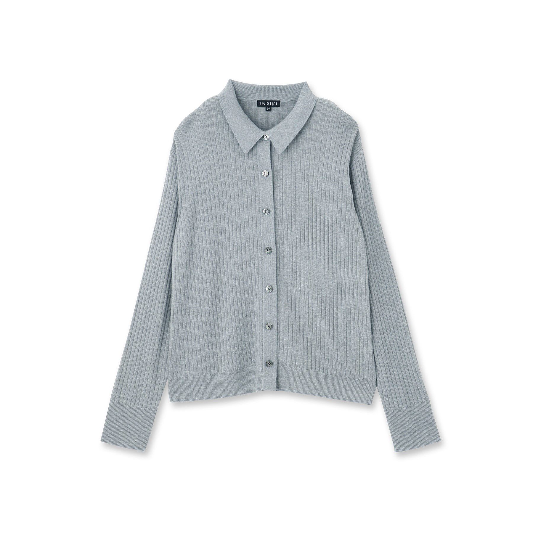 INDIVI「【トレンド】衿付きワイドリブニット」|カーディガン|