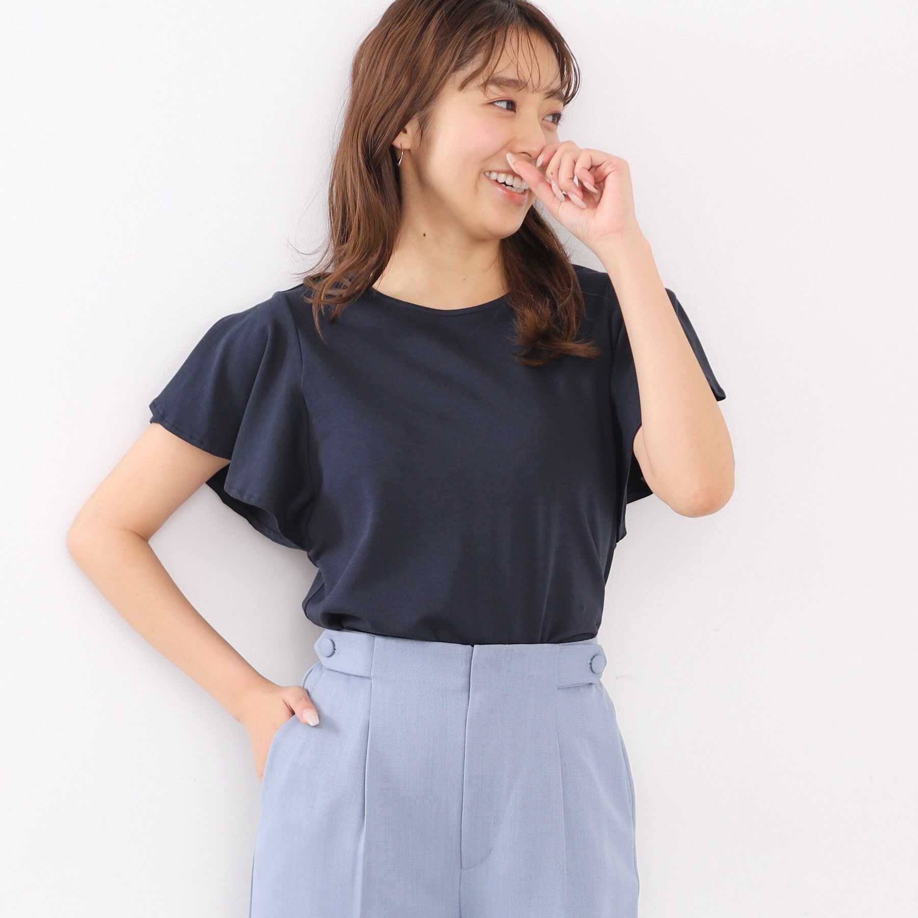 index「UV フレアースリーブトップス【接触冷感/洗濯機洗い可】」|Tシャツ・カットソー|ネイビー(094)