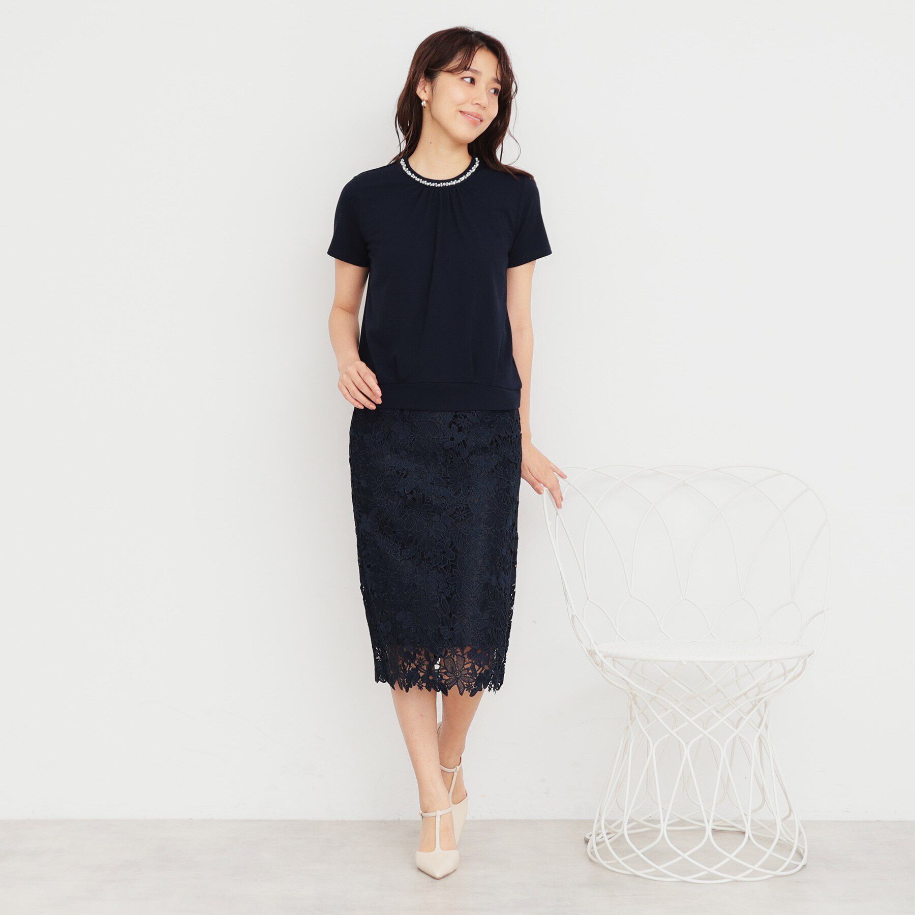 index「UV ストレッチポンチビジューネックトップス【接触冷感/洗濯機洗い可】」|Tシャツ・カットソー|