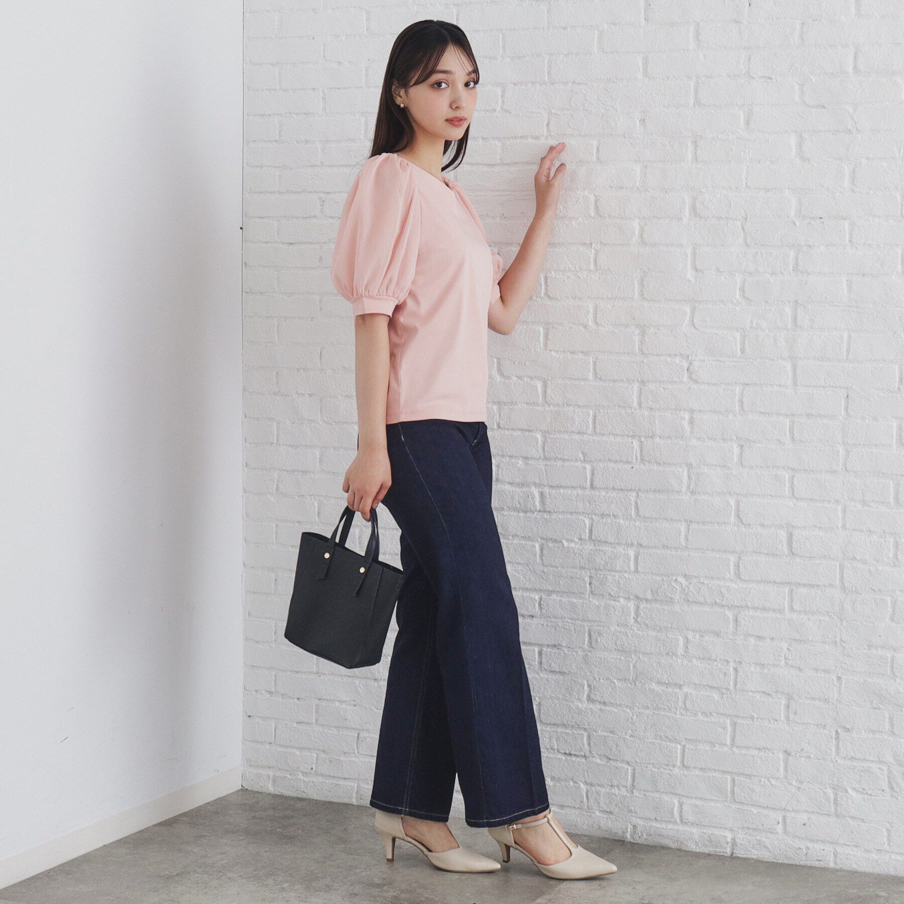 index「シアースリーブハートネックトップス【洗濯機洗い可】」|Tシャツ・カットソー|