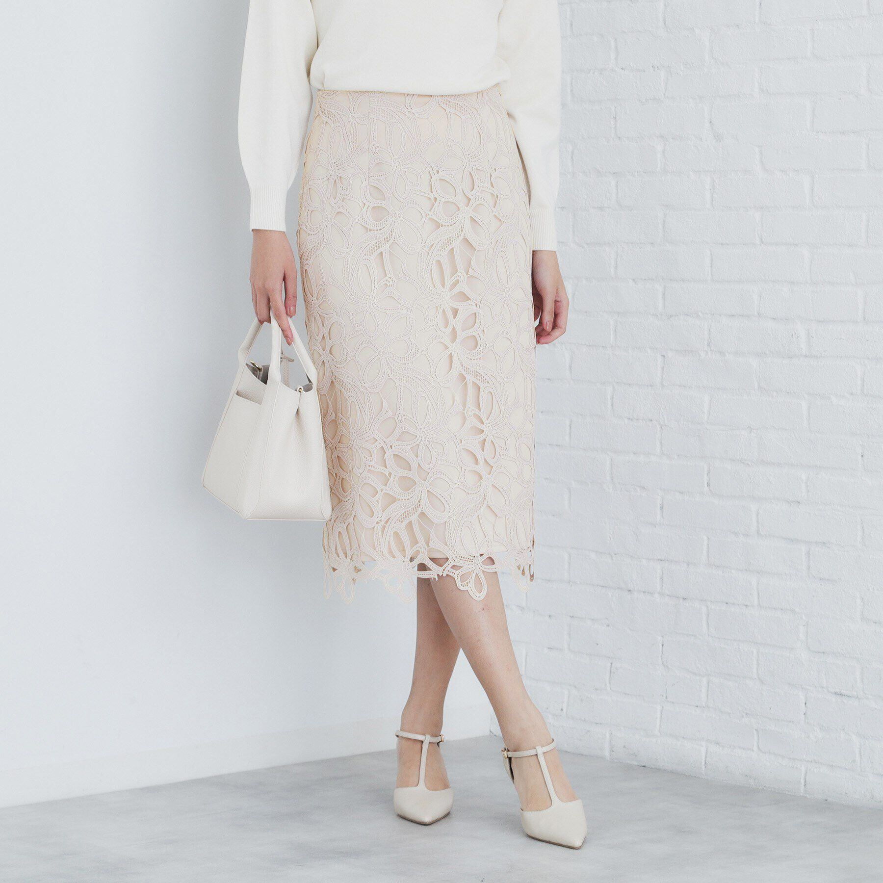 index「リボンレースタイトスカート【洗濯機洗い可】」|スカート|グレージュ(050)
