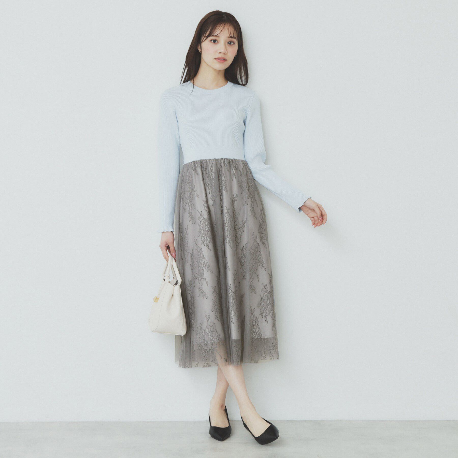 index「チュールレーススカートドッキングワンピース【洗濯機洗い可】」|ワンピース|