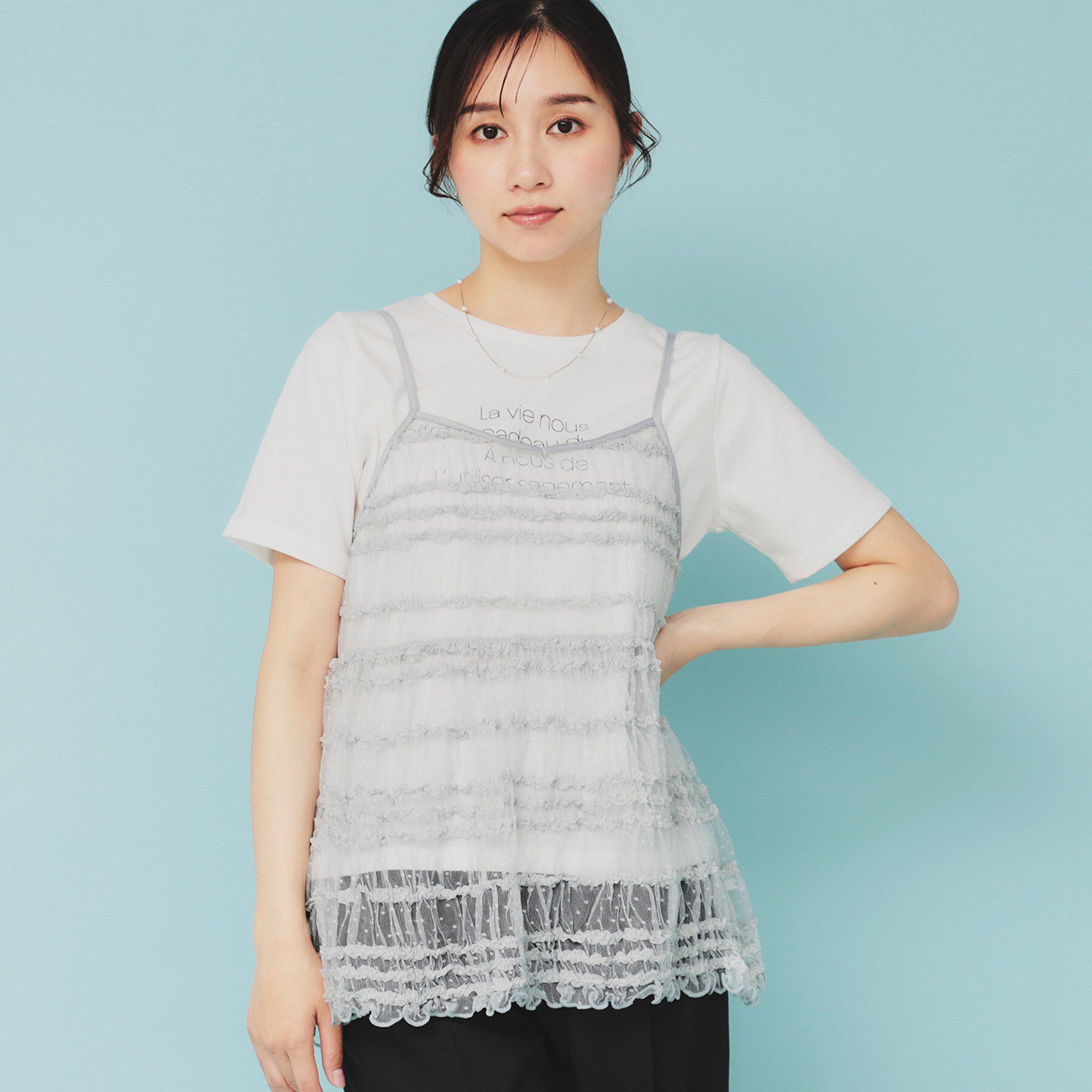 index「《ツインセット》ロゴT&times;チュールキャミ【UVケア/接触冷感/洗濯機洗い可】」|その他|ブルー(091)