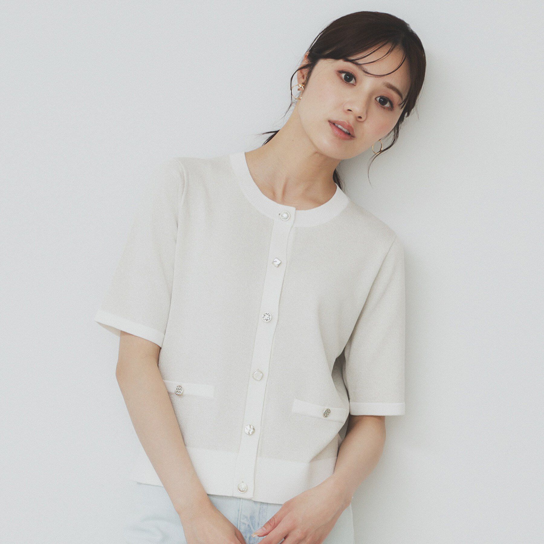 index「ラメバイカラー半袖カーディガン【洗濯機洗い可】」|カーディガン|