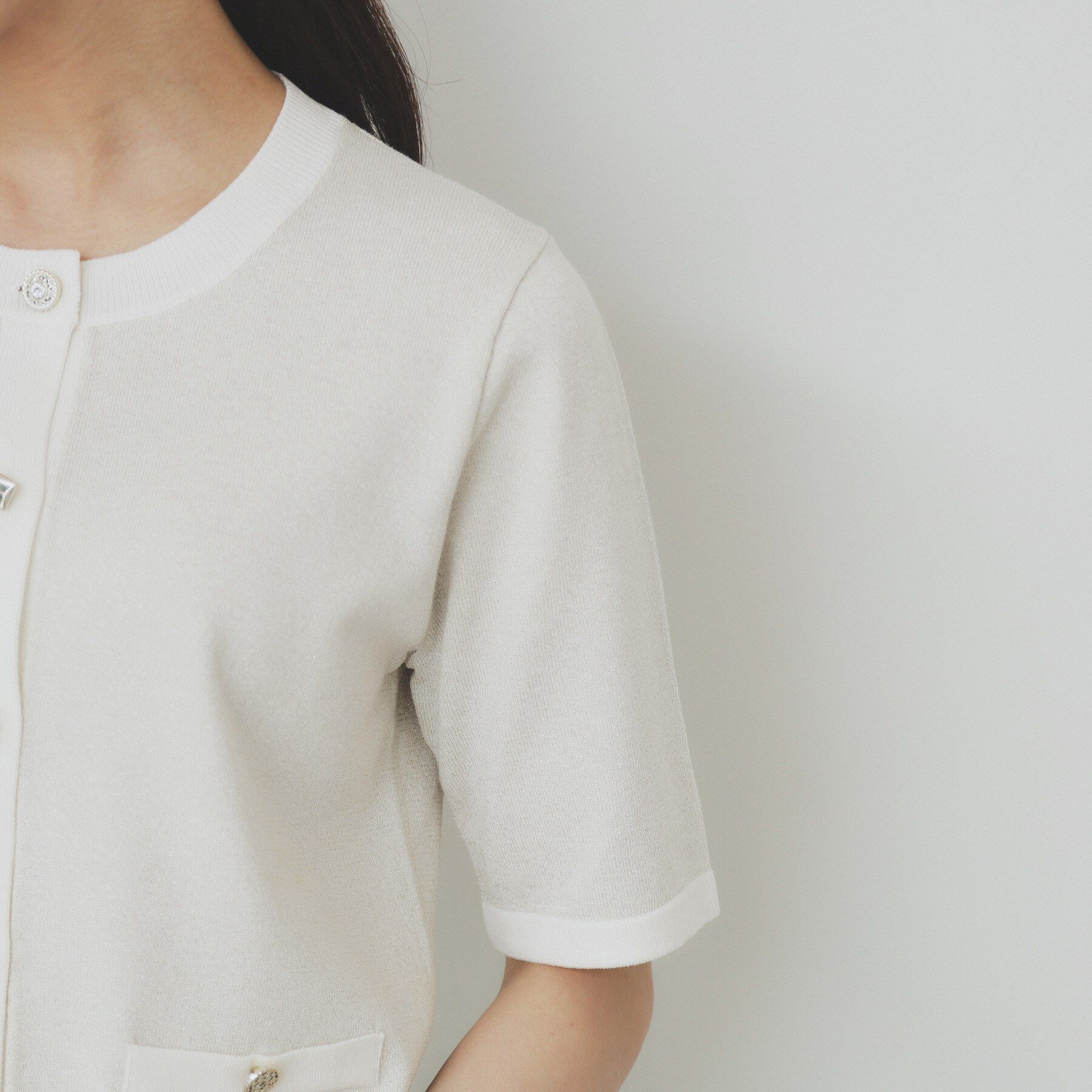 index「ラメバイカラー半袖カーディガン【洗濯機洗い可】」|カーディガン|