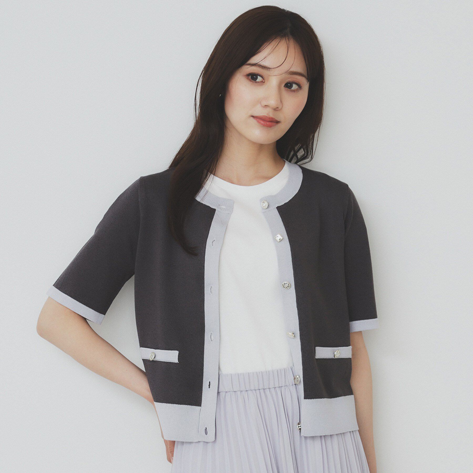 index「ラメバイカラー半袖カーディガン【洗濯機洗い可】」|カーディガン|チャコールグレー(5