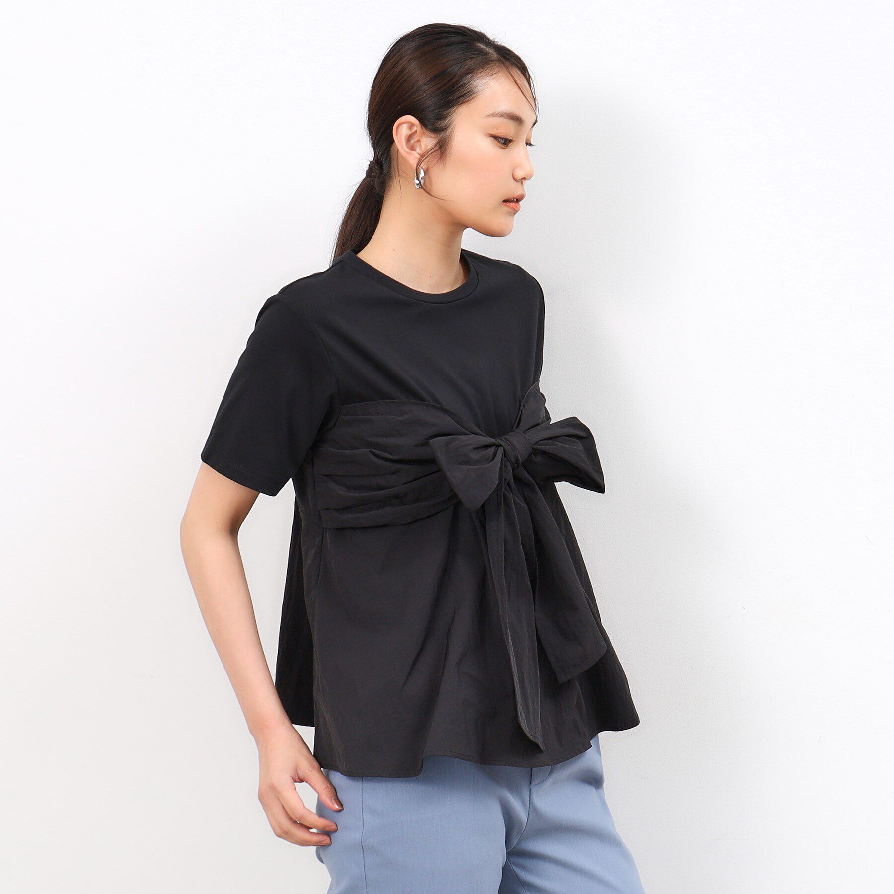 OPAQUE.CLIP「リボンビスチェドッキングカットソー【洗濯機洗い可】」|Tシャツ・カットソー|