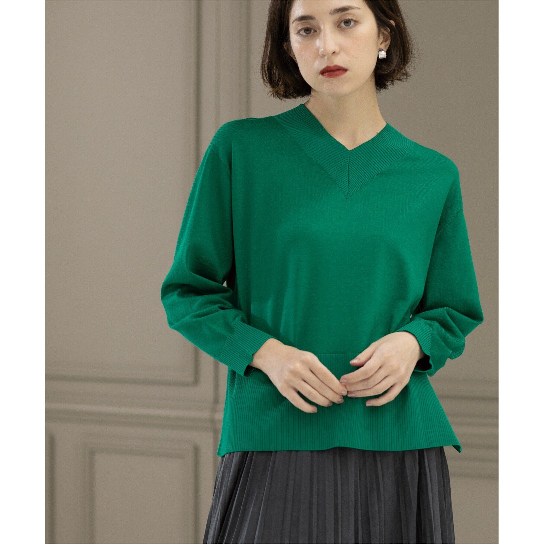 OPAQUE.CLIP「《5color》リブ使いVネックニット【洗濯機洗い可】」|ニット・セーター|