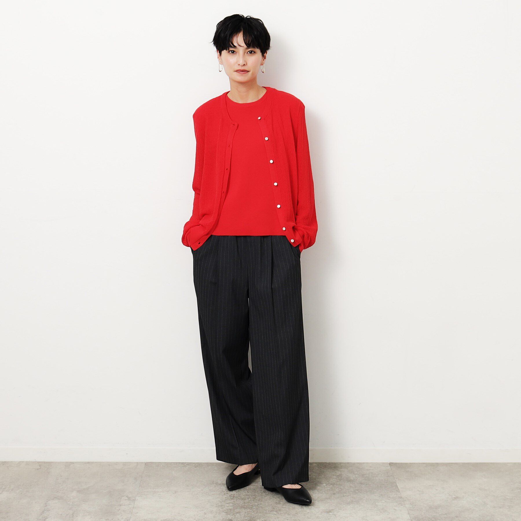 OPAQUE.CLIP「シアー柄編みニットカーディガン【洗える】」|カーディガン|