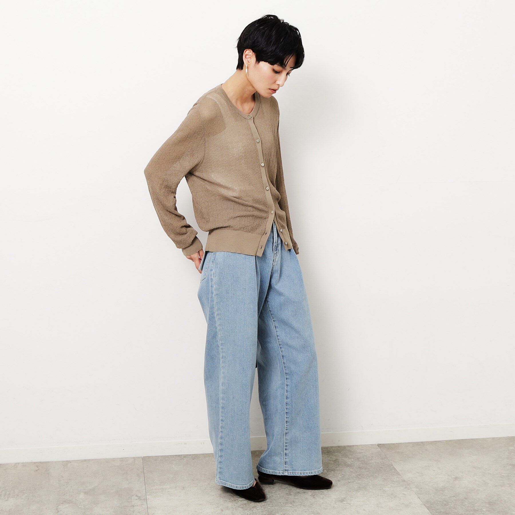 OPAQUE.CLIP「シアー柄編みニットカーディガン【洗える】」|カーディガン|