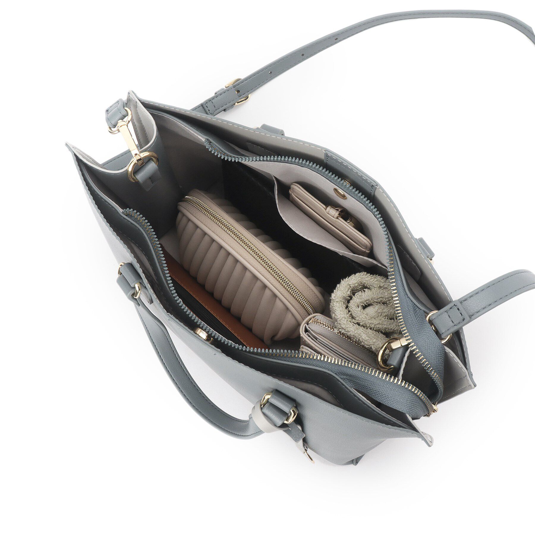 OPAQUE.CLIP「【2WAY／通勤対応】バイカラースムース合皮ミドルバッグ」|トートバッグ|