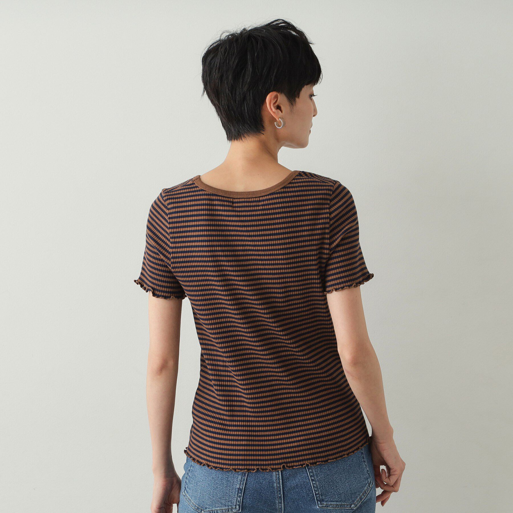 OPAQUE.CLIP「細ボーダーリブカットソー【洗濯機洗い可】」|Tシャツ・カットソー|