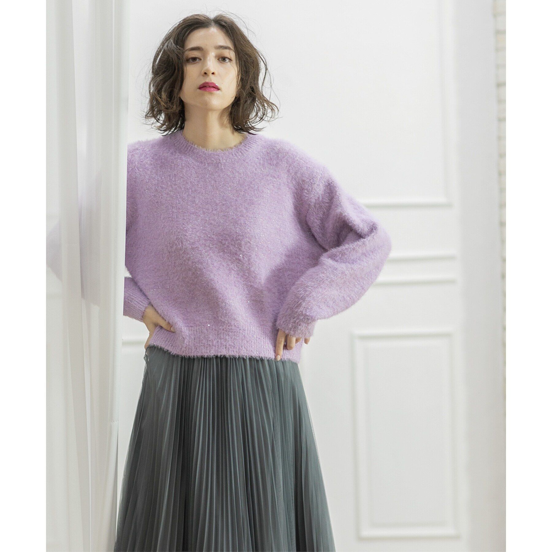 OPAQUE.CLIP「≪エマール検証済≫スパンコールフェザーニット【洗濯機洗い可/抗ピル】」|ニット・セーター|