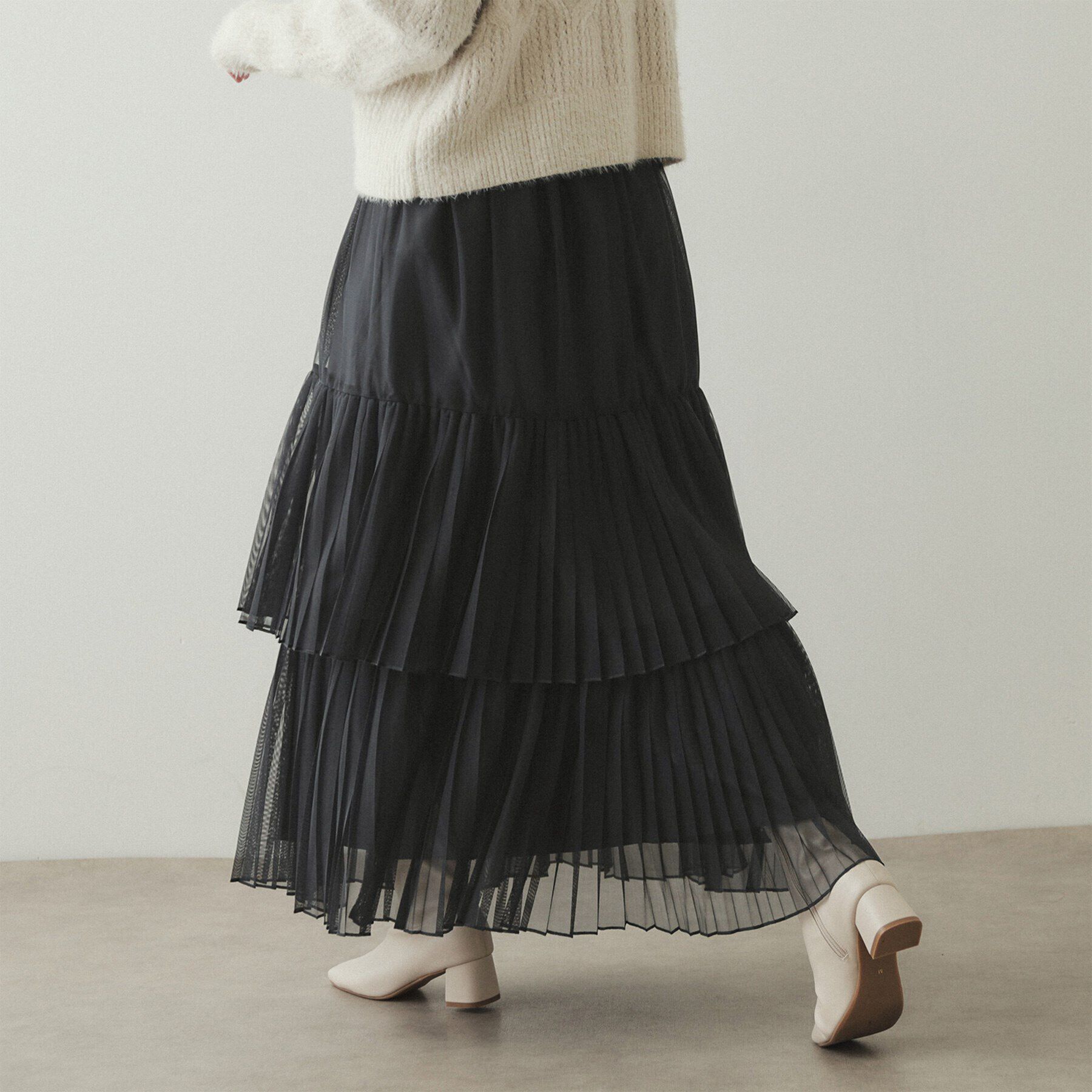 OPAQUE.CLIP「チュールプリーツティアードスカート【洗濯機洗い可】」|スカート|