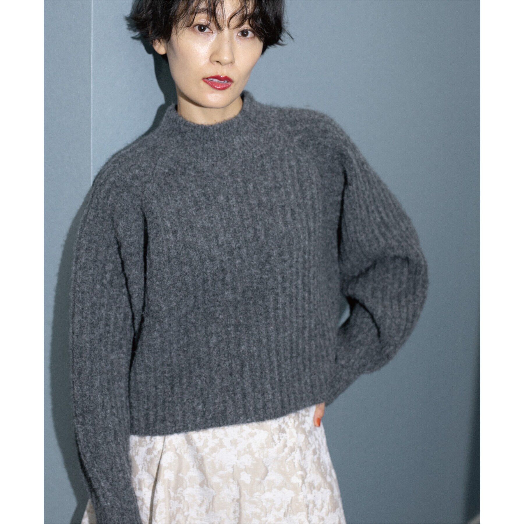 OPAQUE.CLIP「《美人百花掲載》ミドルゲージショートワイドリブニット【洗濯機洗い可】」|ニット・セーター|