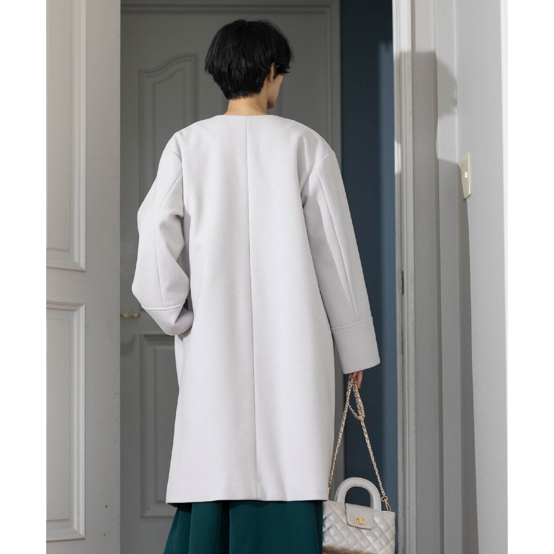 OPAQUE.CLIP「《S-LLsize》ウールライク メルトンノーカラーロングコート」|ノーカラーコート|