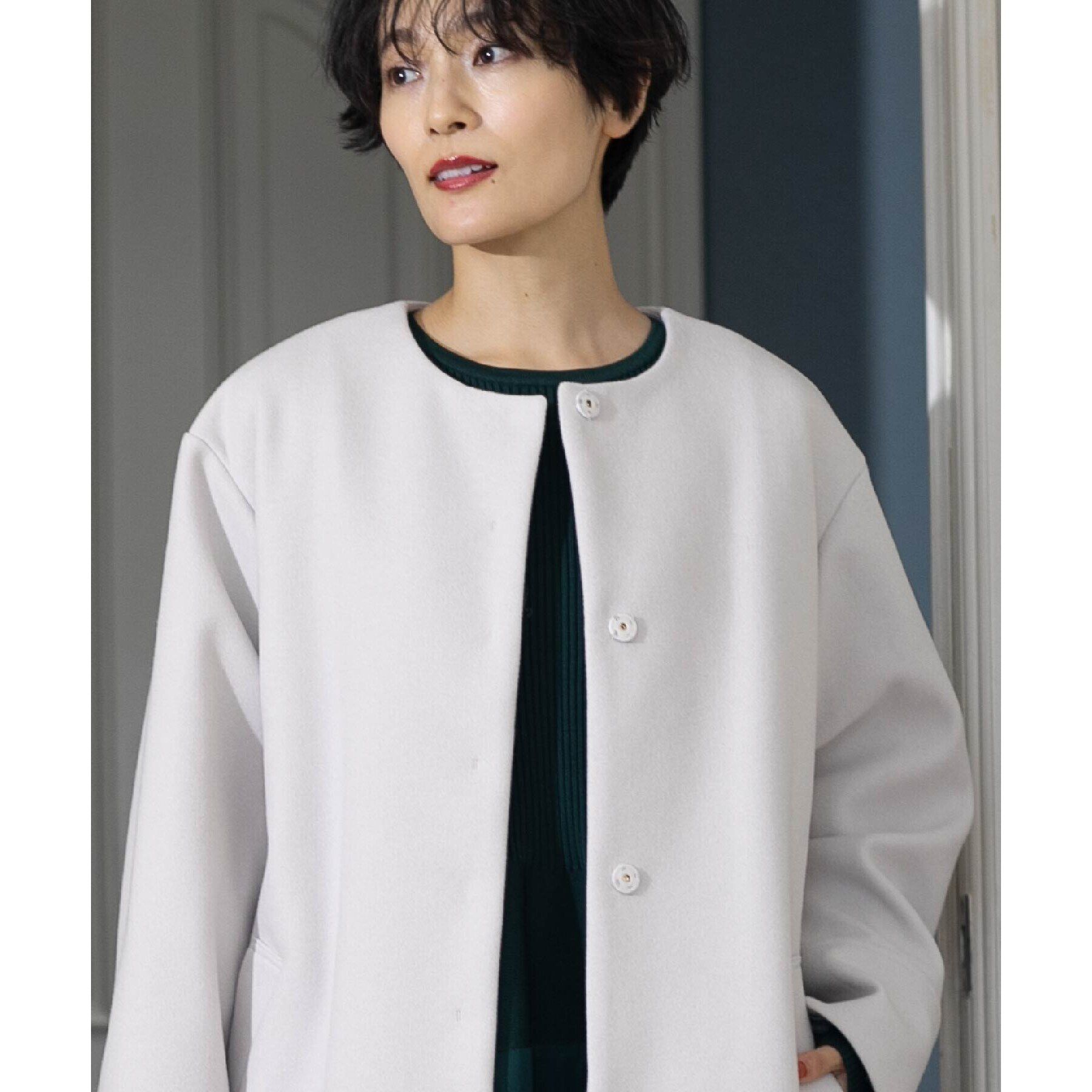 OPAQUE.CLIP「《S-LLsize》ウールライク メルトンノーカラーロングコート」|ノーカラーコート|